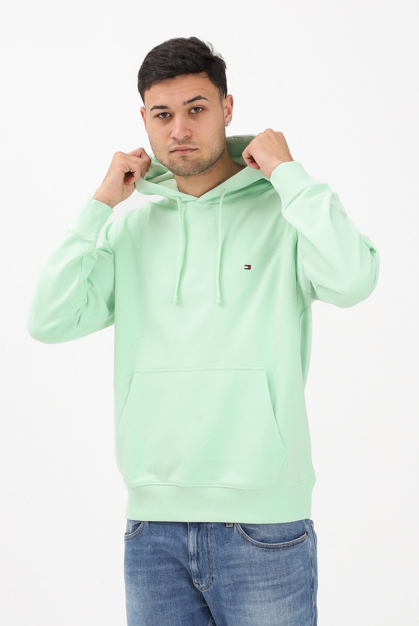 TOMMY HILFIGER Felpa con cappuccio verde menta da uomo MW0MW37235 LXY TOMMY HILFIGER