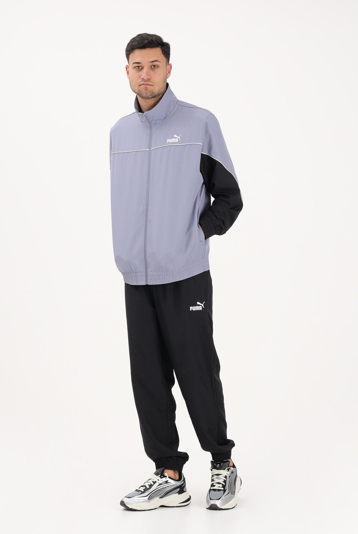 PUMA Tuta in tessuto a blocchi di colore polvere e nera da uomo 691772 65 PUMA
