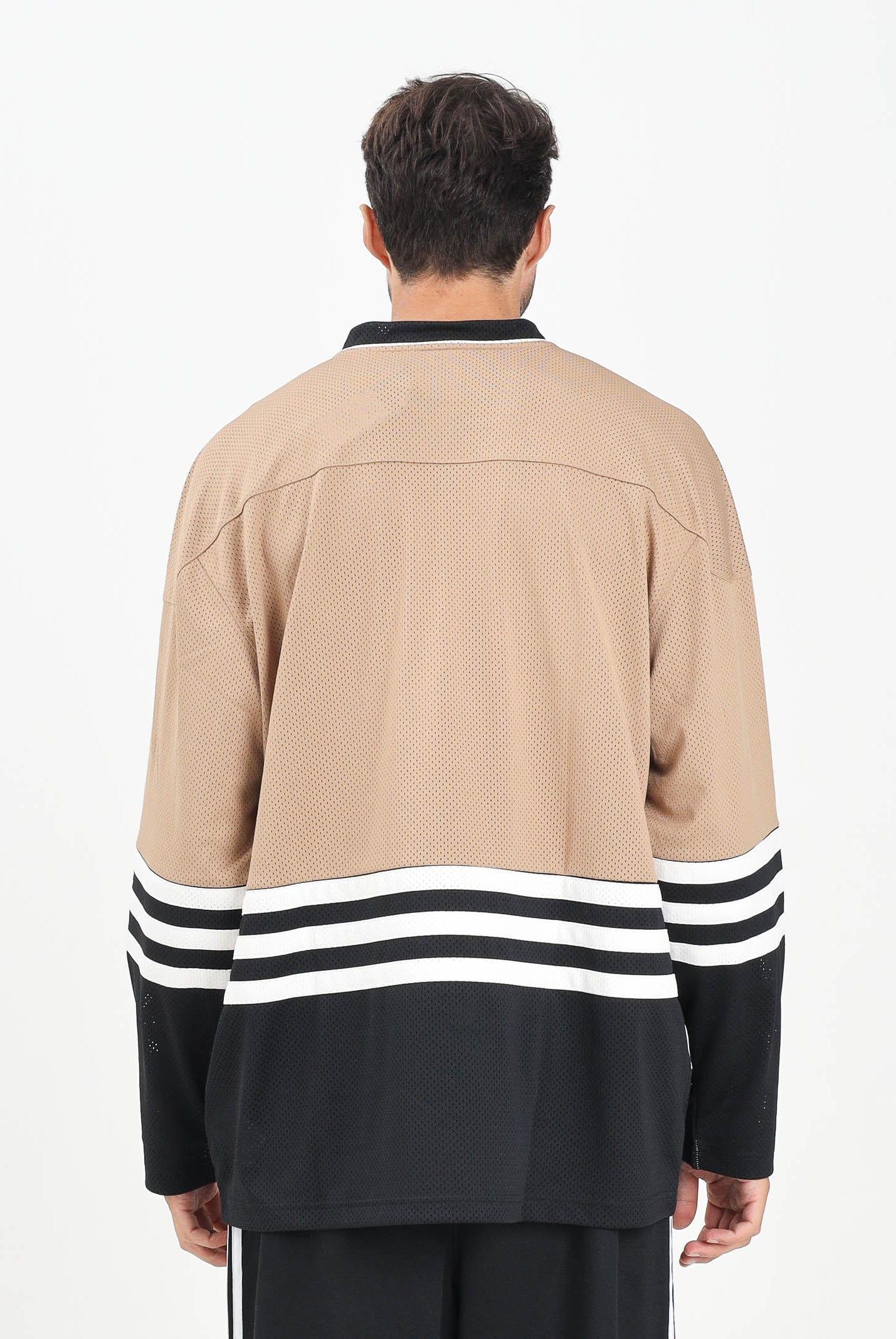 ADIDAS ORIGINALS T-shirt a manica lunga 90s Adidas Hockey Jersey Vintage beige e nera da uomo JY0251 . ADIDAS ORIGINALS