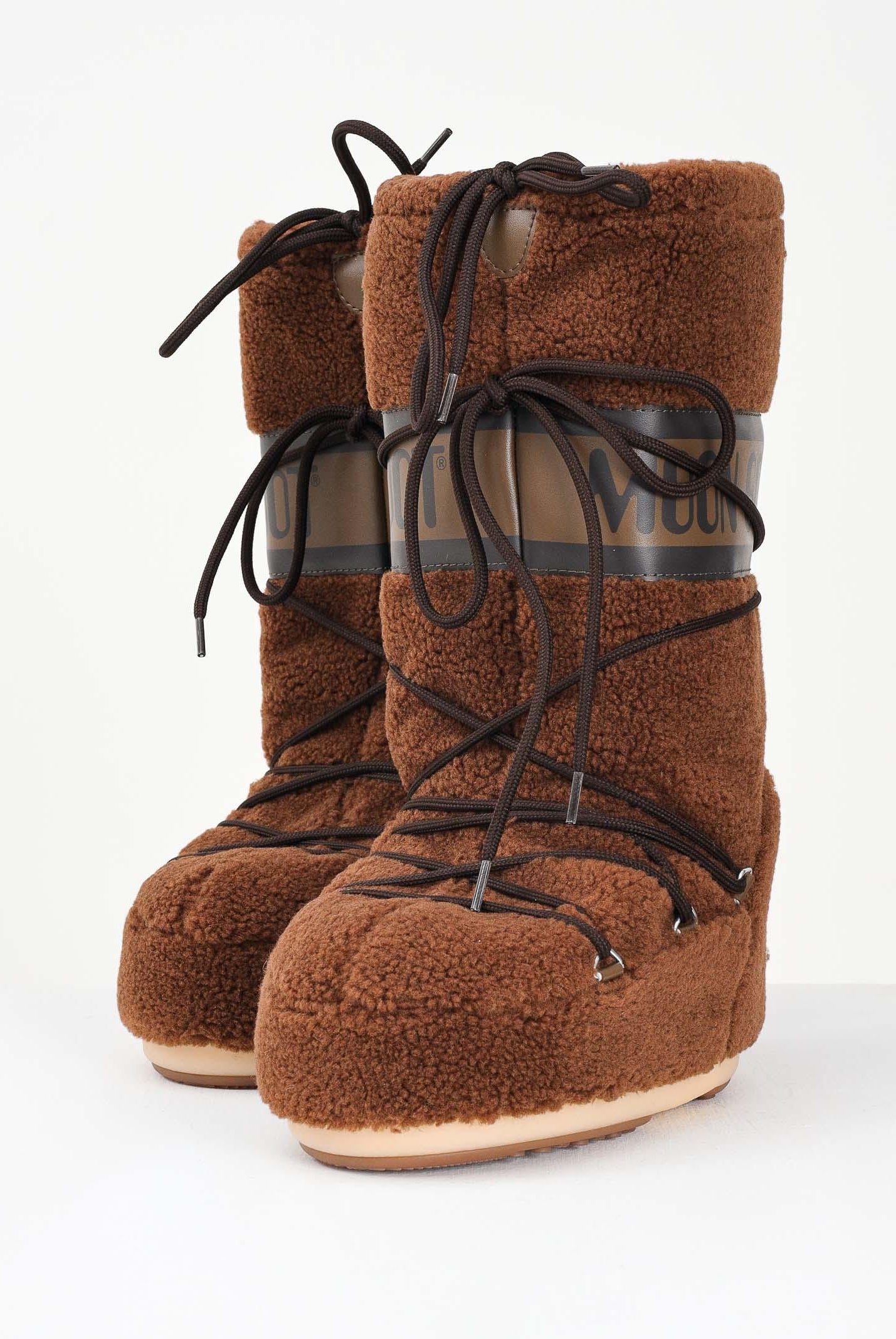 MOON BOOT Stivali da neve ICON in teddy marroni da donna 80D1403080 M004 MOON BOOT