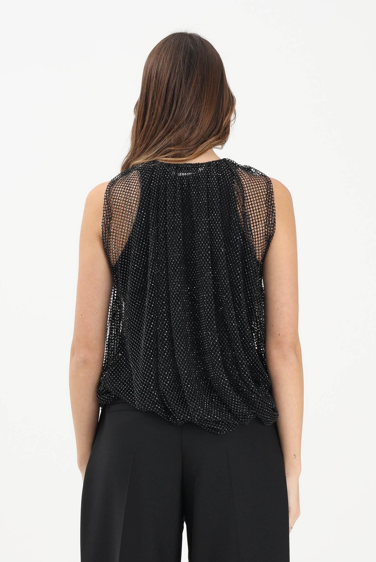 SPORTMAX Canotta SPXNODO nera da donna in rete con strass 2612941061600 002 SPORTMAX
