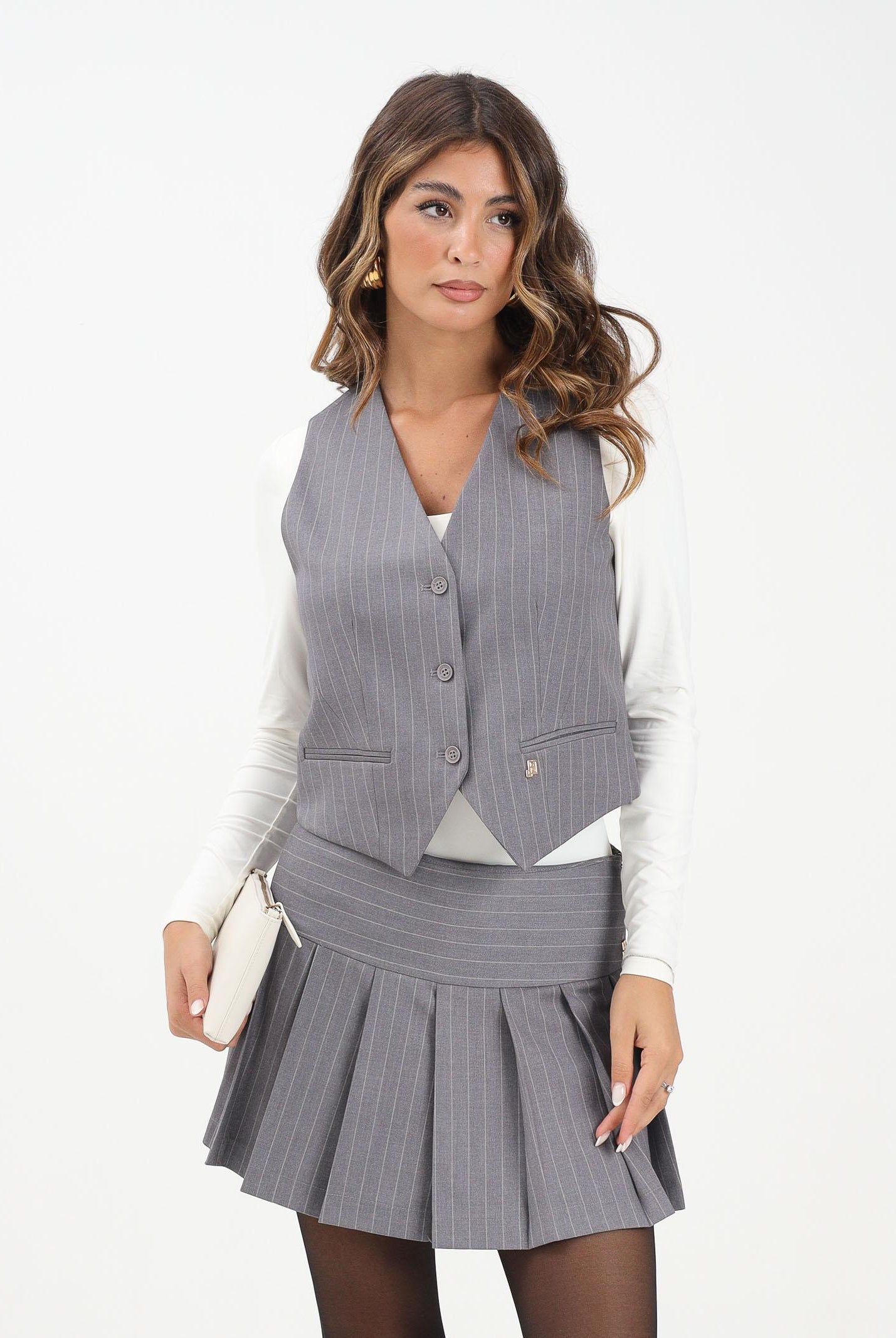 HINNOMINATE Gilet grigio da donna con motivo gessato sottile HMABW02242 GR40 HINNOMINATE