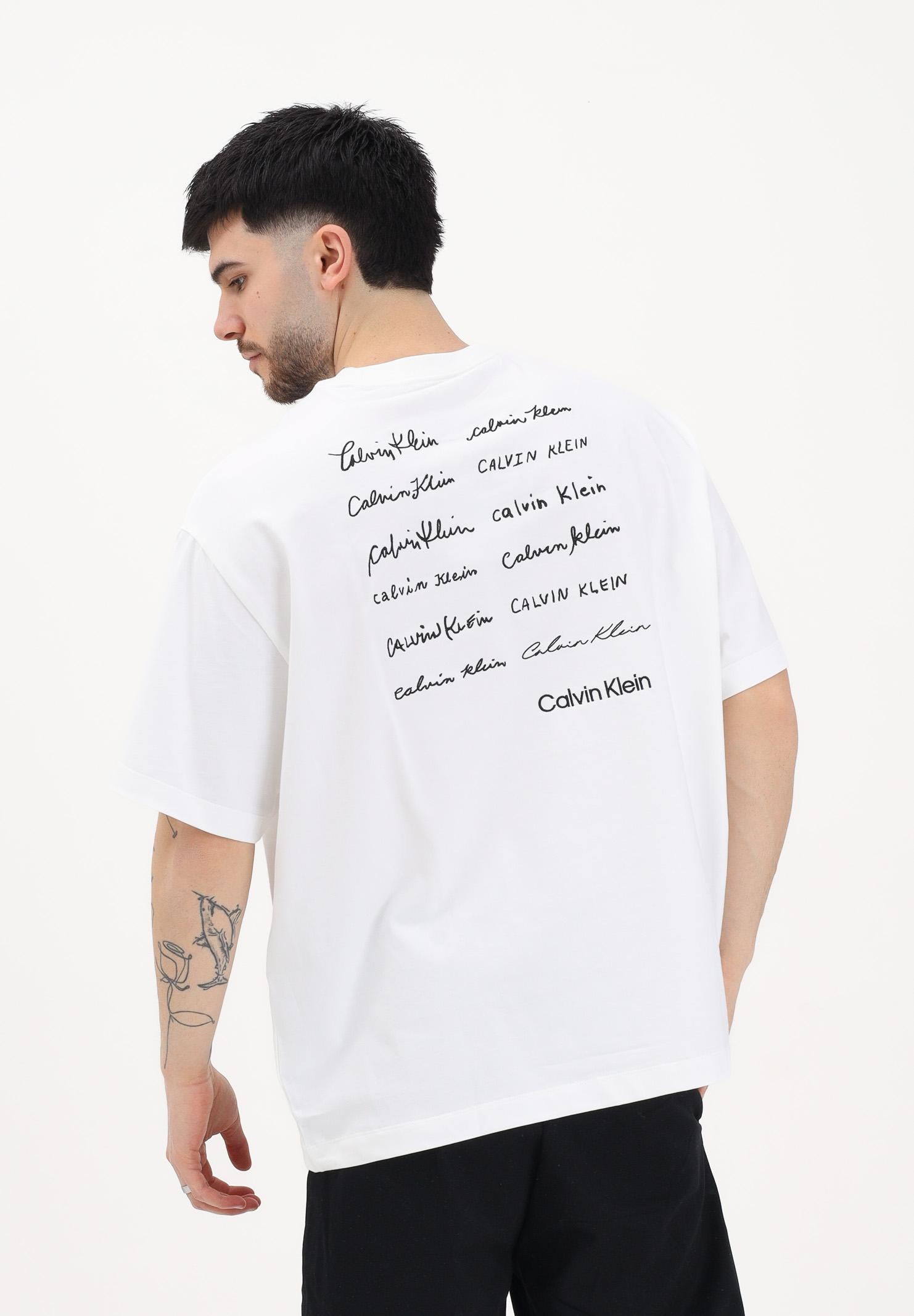 CALVIN KLEIN JEANS T-shirt a manica corta bianca da uomo con logo frontale e stampa sul retro LV04RE828G YAF CALVIN KLEIN JEANS