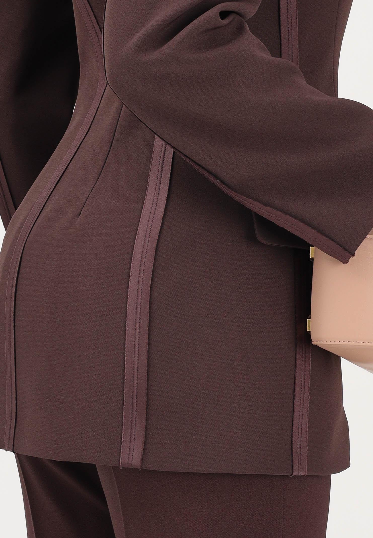 ELISABETTA FRANCHI Giacca doppiopetto cacao da donna in crêpe leggero e raso GI24163E2 644 ELISABETTA FRANCHI