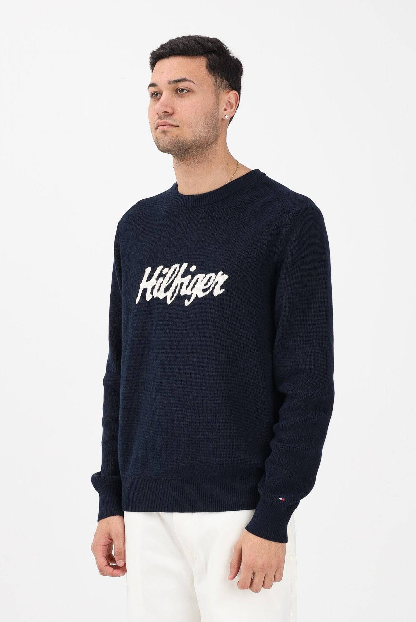 TOMMY HILFIGER Maglioncino girocollo blu da uomo con logo MW0MW41647 C1G TOMMY HILFIGER
