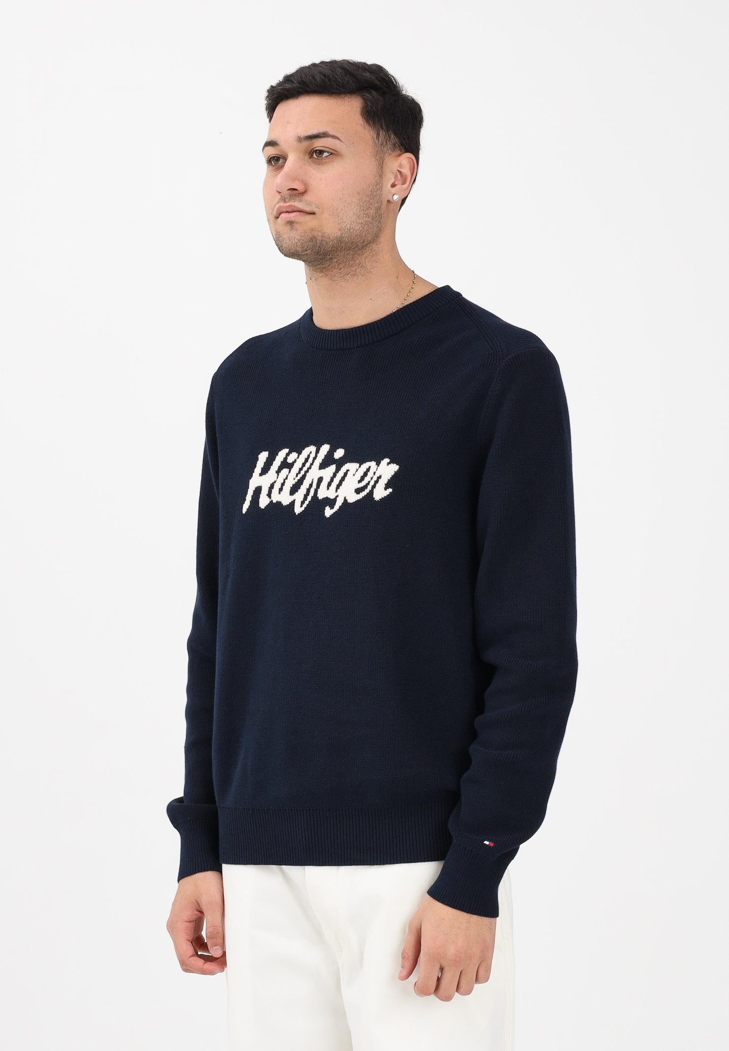 TOMMY HILFIGER Maglioncino girocollo blu da uomo con logo MW0MW41647 C1G TOMMY HILFIGER