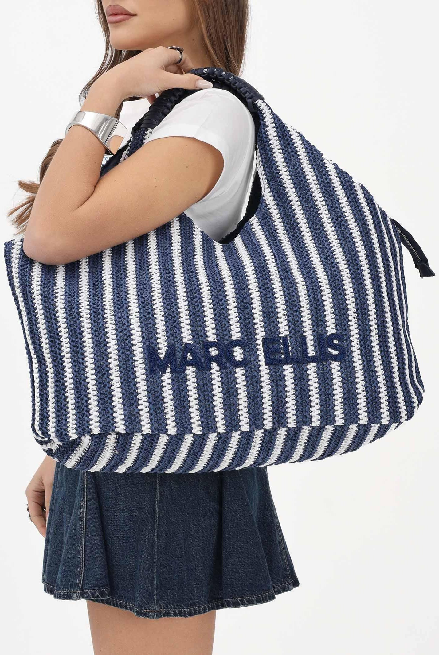 MARC ELLIS Borsa mare Buby Eivissa blu e bianca da donna BUBY-EIVISSA BLWH MARC ELLIS