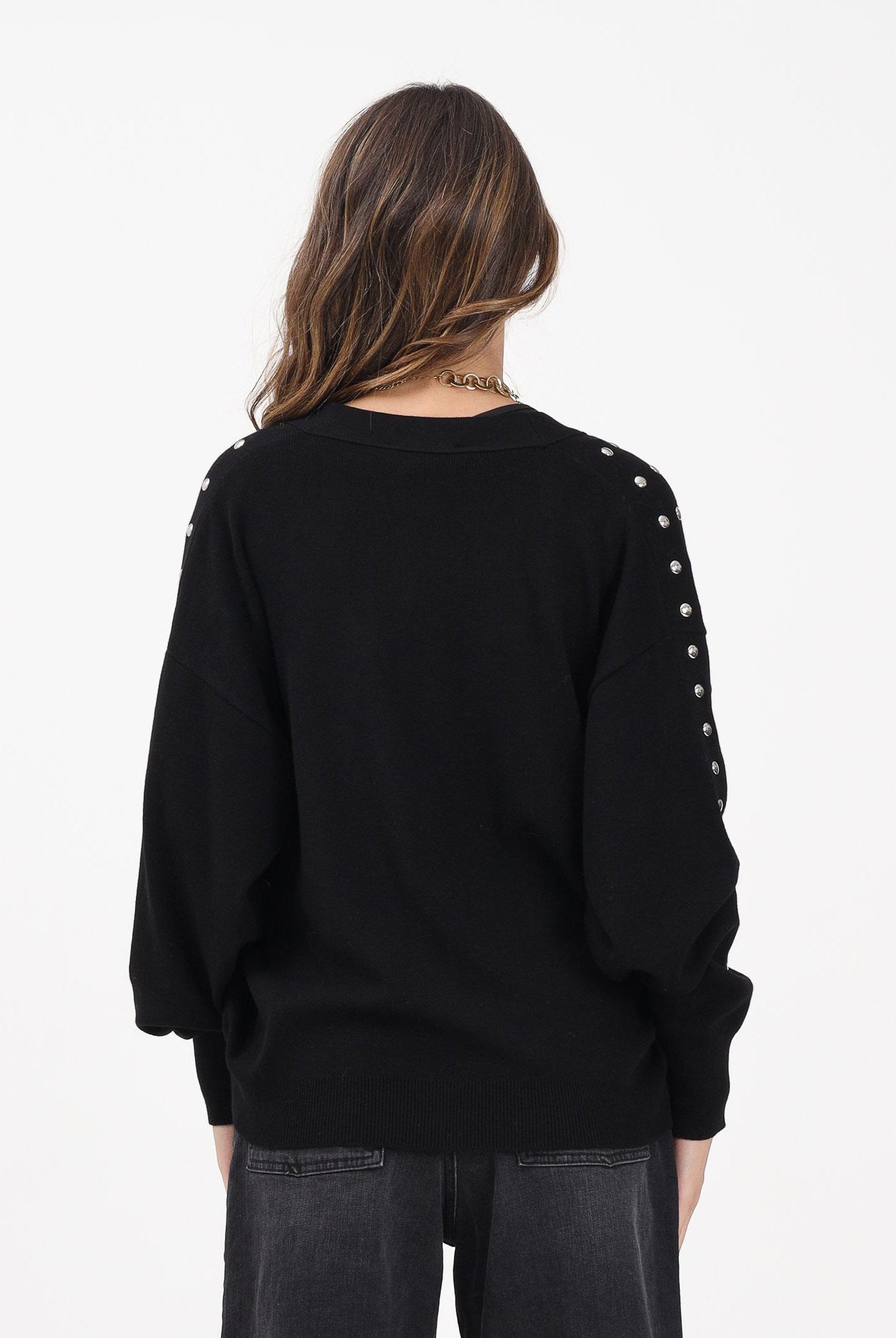 AKEP Cardigan nero da donna con borchie MGKD11098 V1 AKEP