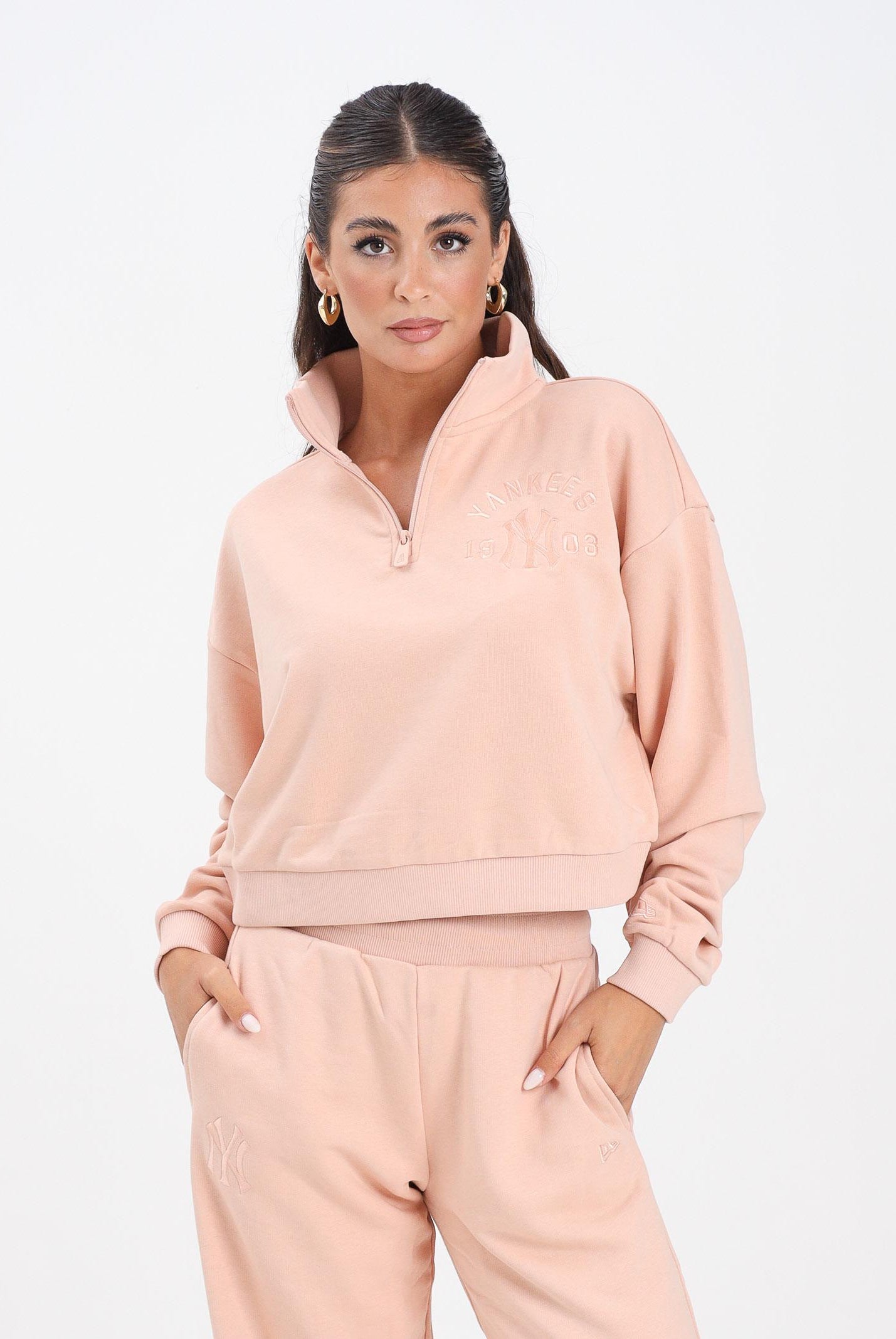 NEW ERA Felpa mezza zip New York Yankees MLB Tonal rosa da donna 60684430 . NEW ERA