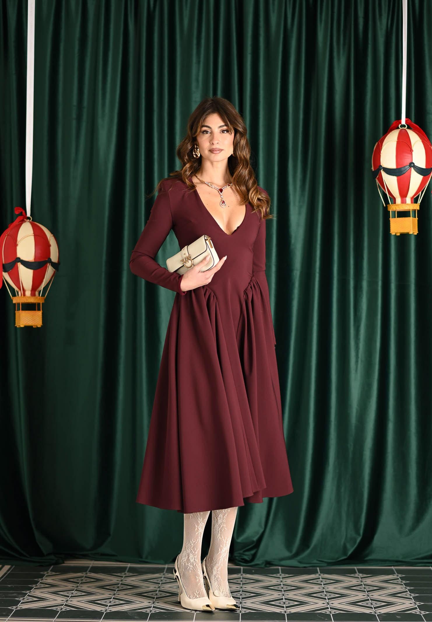 SANTAS Abito midi DOUCEUR bordeaux da donna PV2603 VI SANTAS