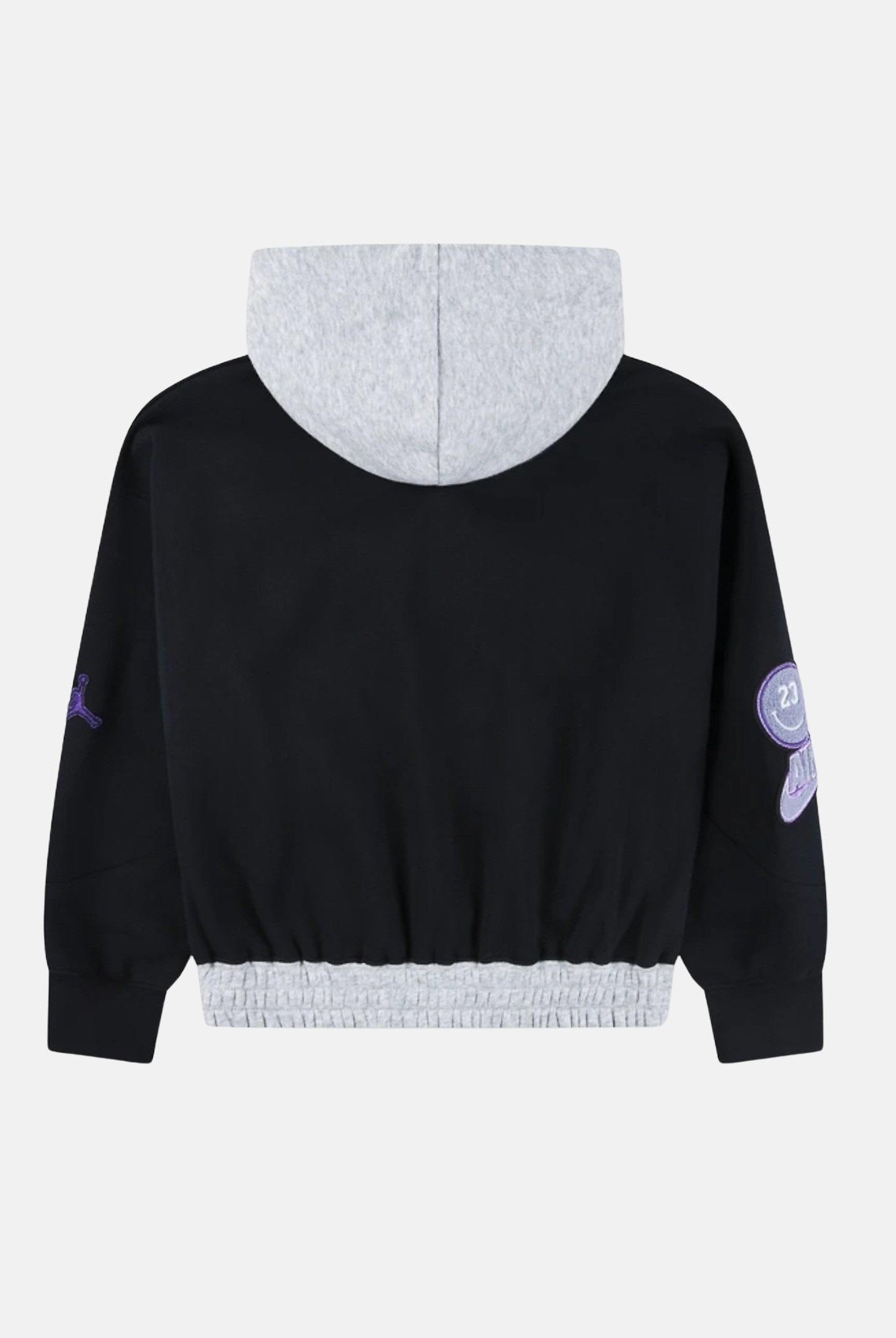 JORDAN Felpa con cappuccio nera da bambina caratterizzata da inserti grigi e logo 45F193 023 JORDAN