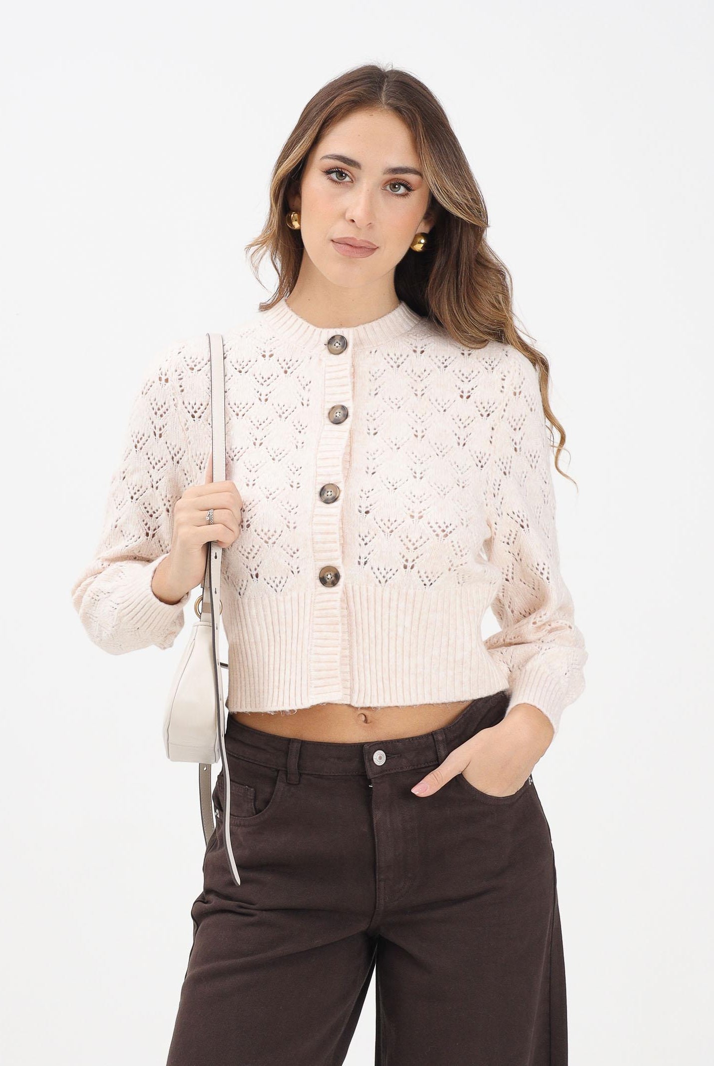 JDY Cardigan corto beige da donna 15355619 WhitecapGray JDY