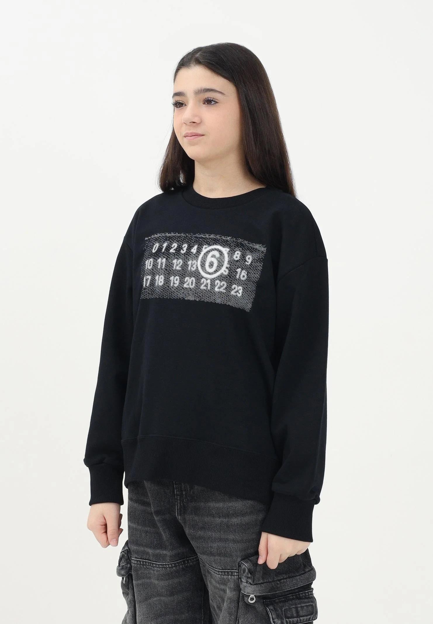 MAISON MARGIELA Felpa girocollo nera per donna, ragazzi e bambini con logo numerico Pixel M60796MM02X M6900 MAISON MARGIELA