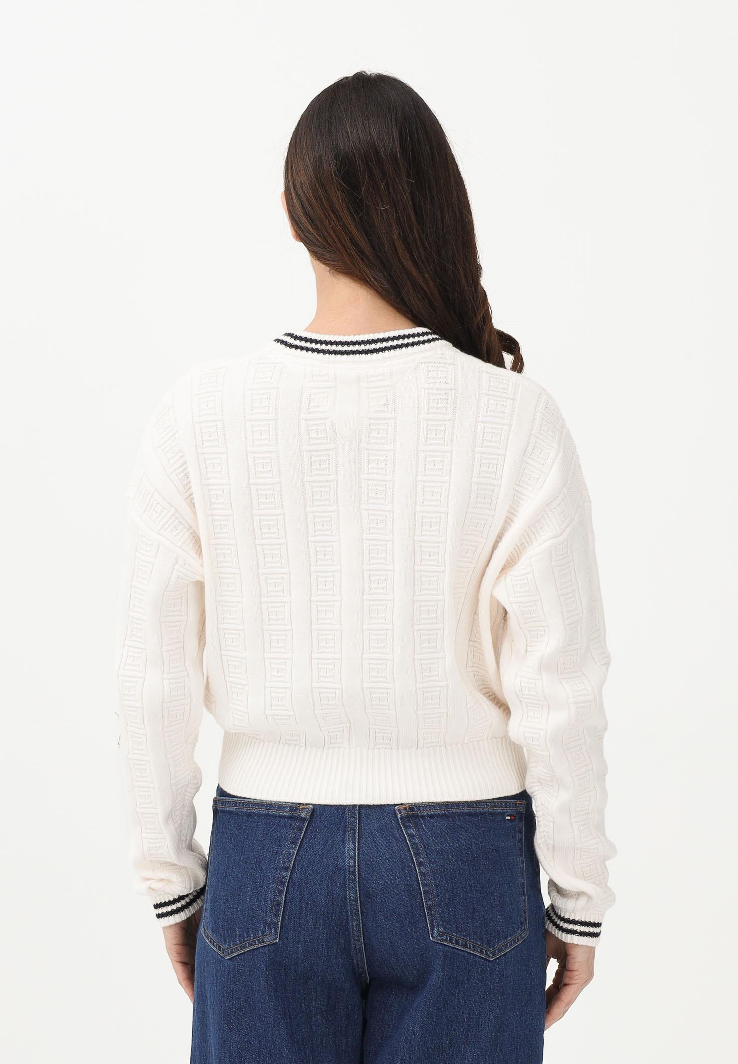 TOMMY JEANS Maglioncino girocollo panna da donna con logo all-over DW0DW22025 YBH TOMMY JEANS