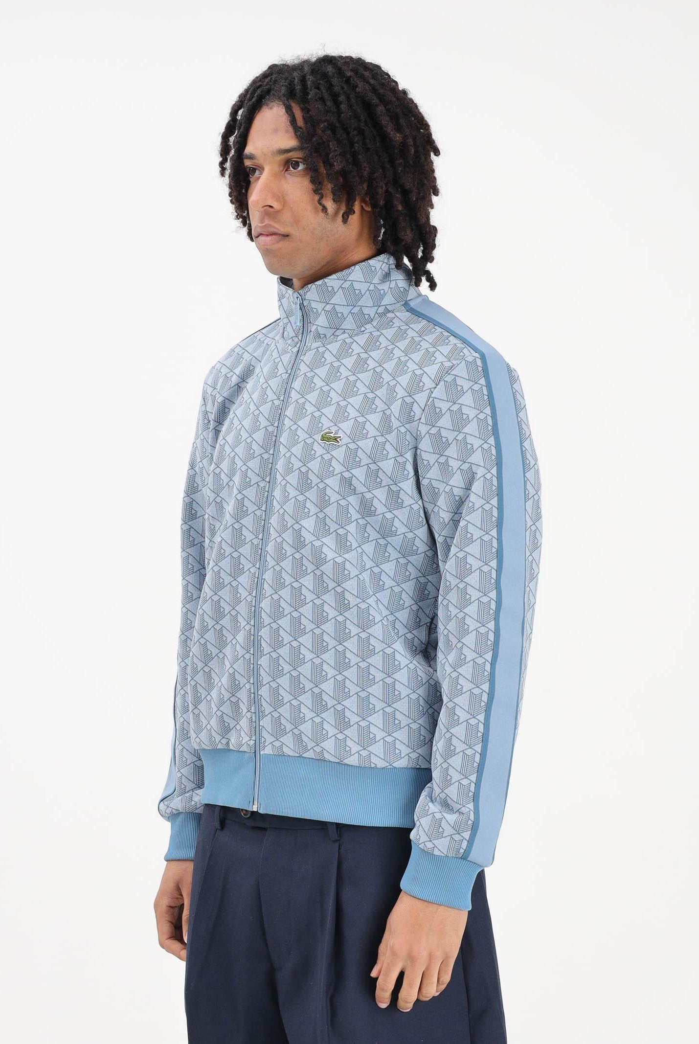 LACOSTE Felpa con zip Paris azzurra da uomo SH1368 1QI LACOSTE