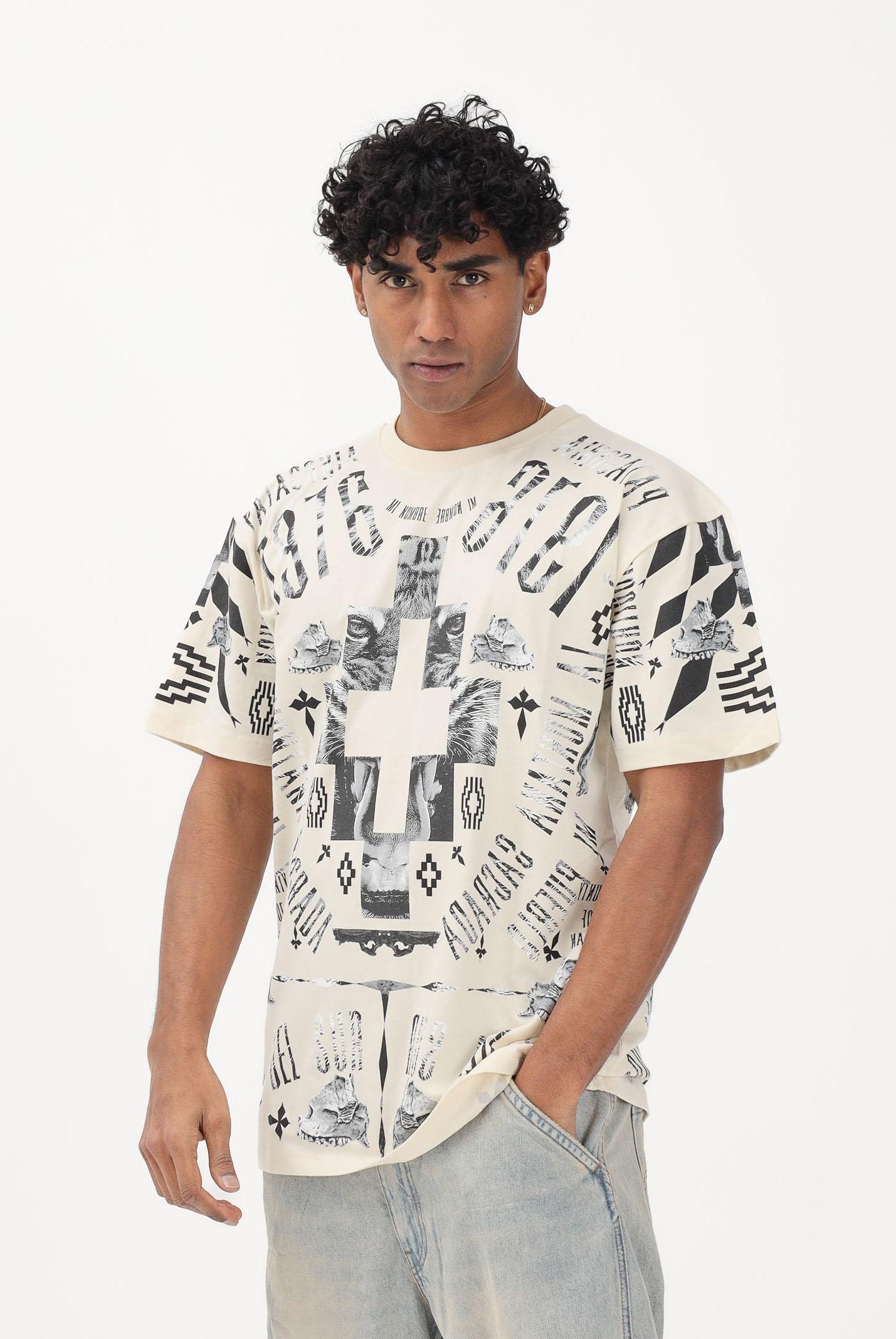 MARCELO BURLON COUNTY OF MILAN T-shirt a manica corta panna da uomo con stampa S6CMMATH036 412 MARCELO BURLON COUNTY OF MILAN