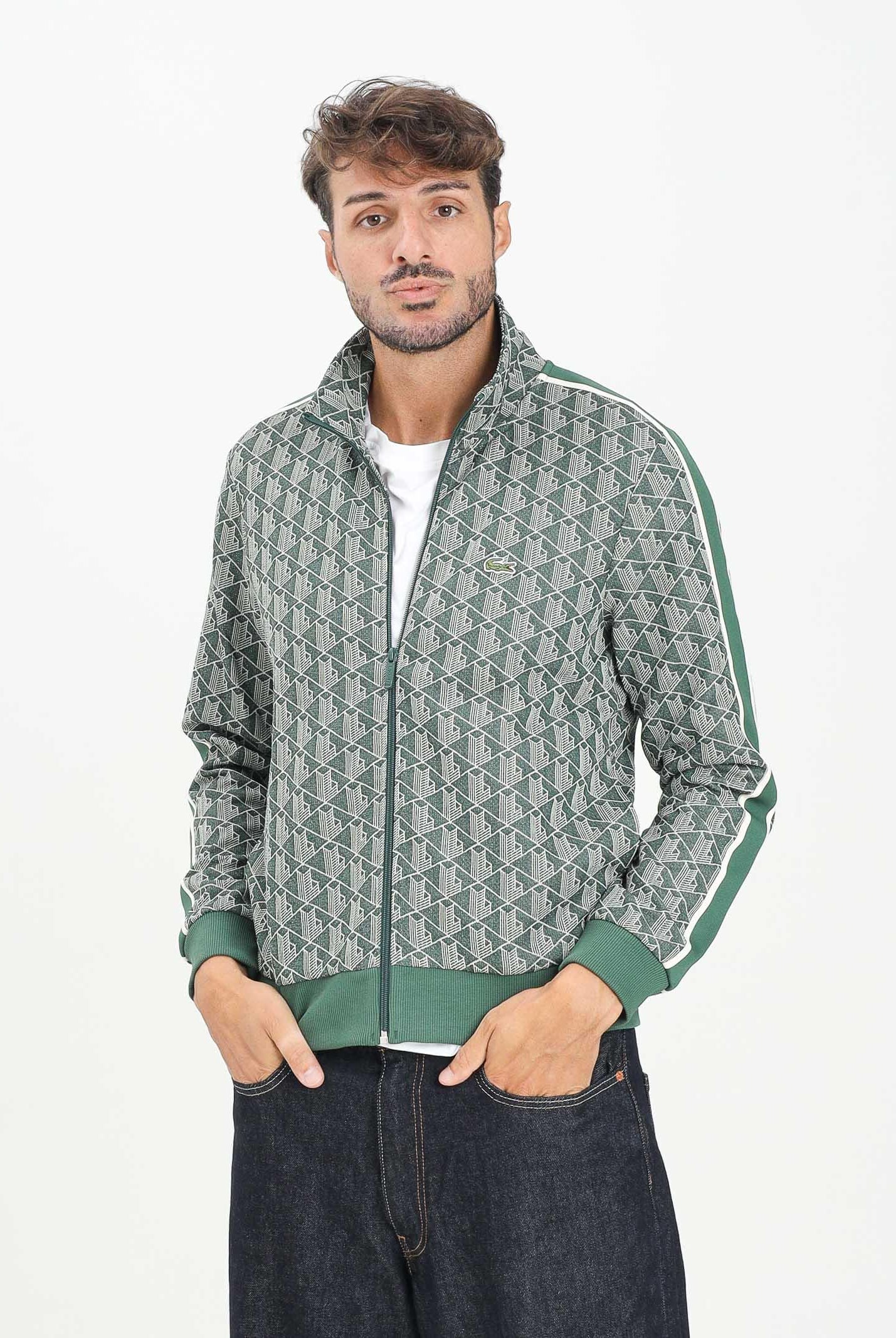LACOSTE Felpa con zip Paris verde da uomo SH1368 D1R LACOSTE