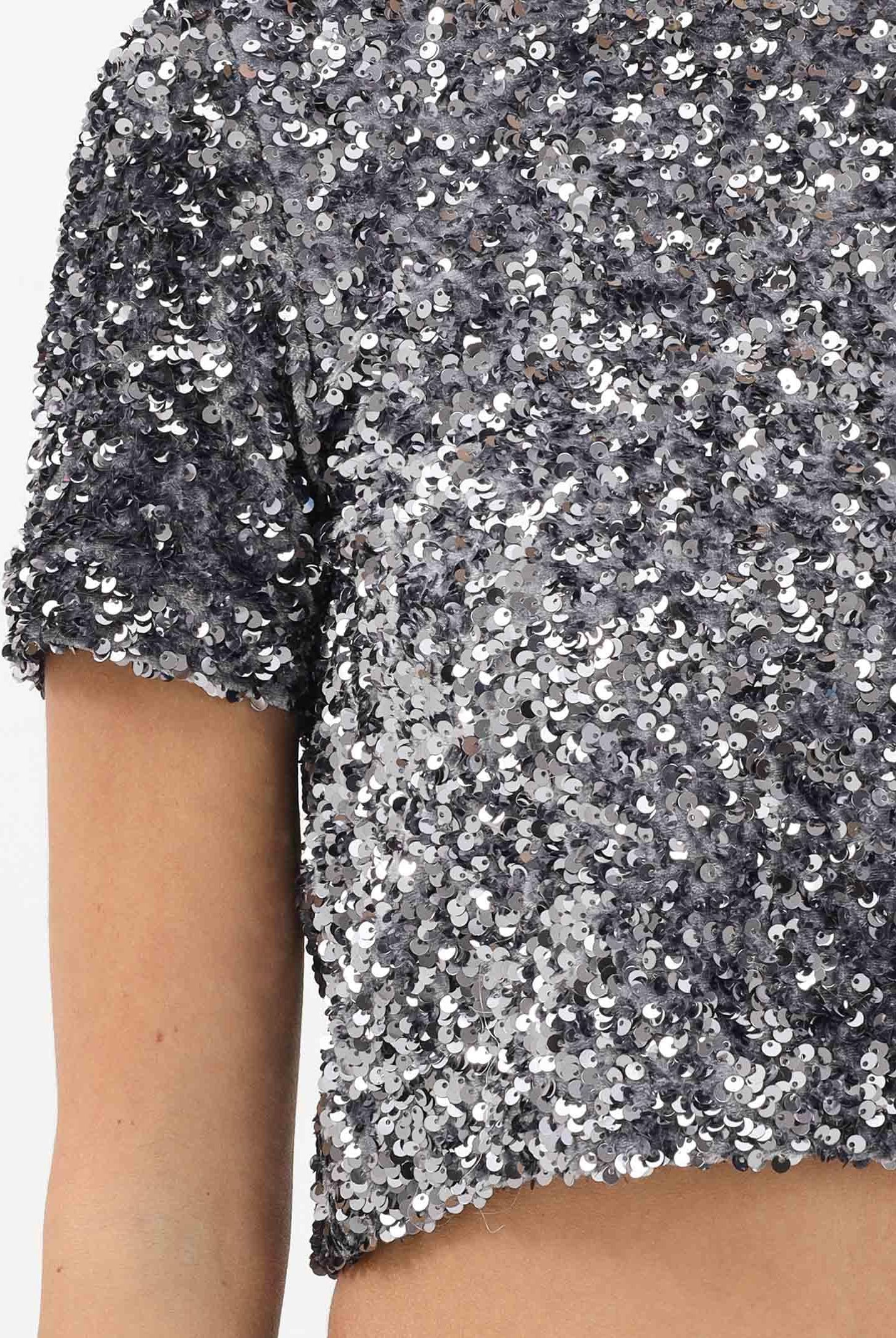 VICOLO T-shirt a manica corta grigia da donna ricoperta di strass TF0455 AR VICOLO