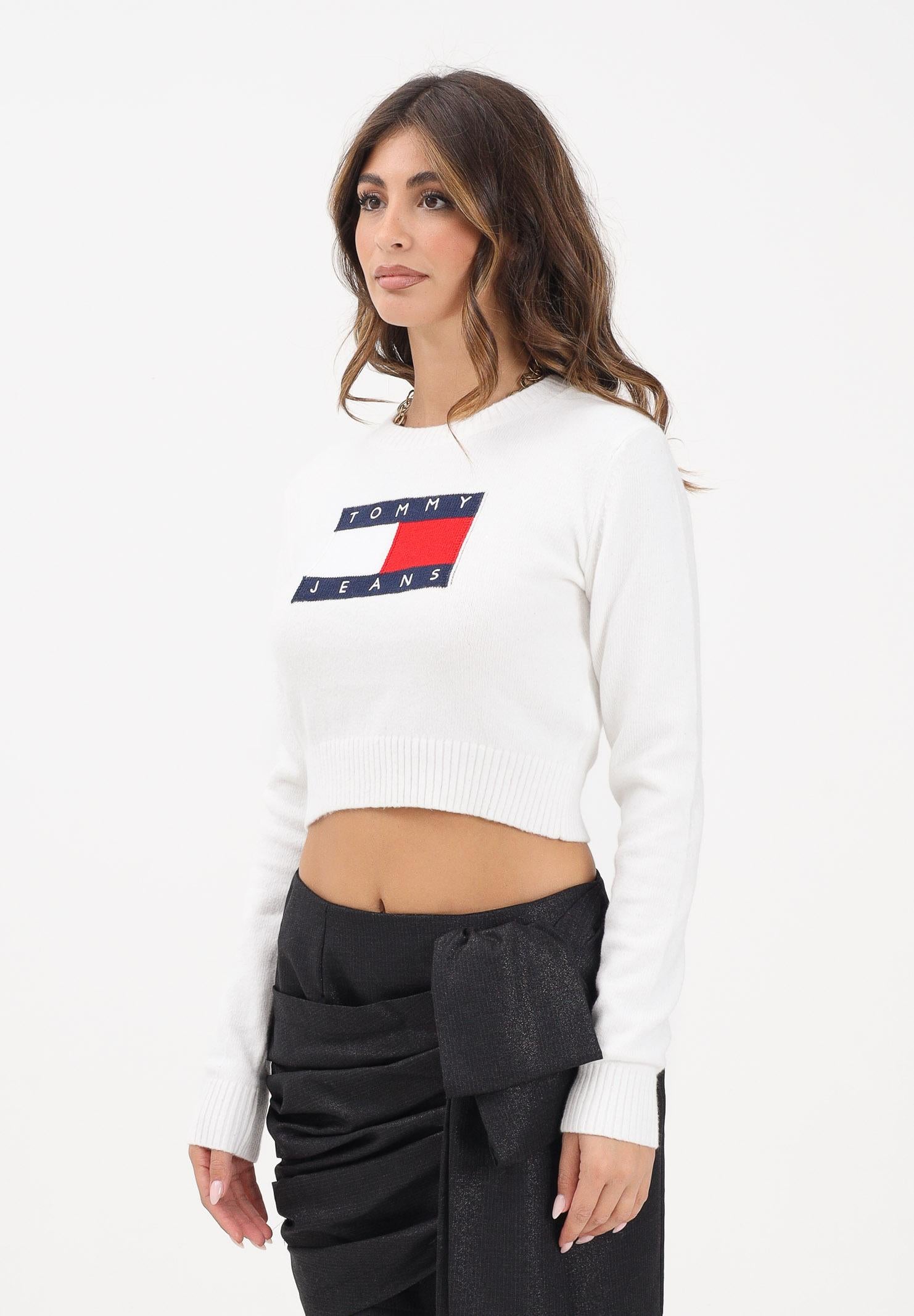 TOMMY JEANS Maglioncino girocollo panna da donna con logo DW0DW21690YBH TOMMY JEANS