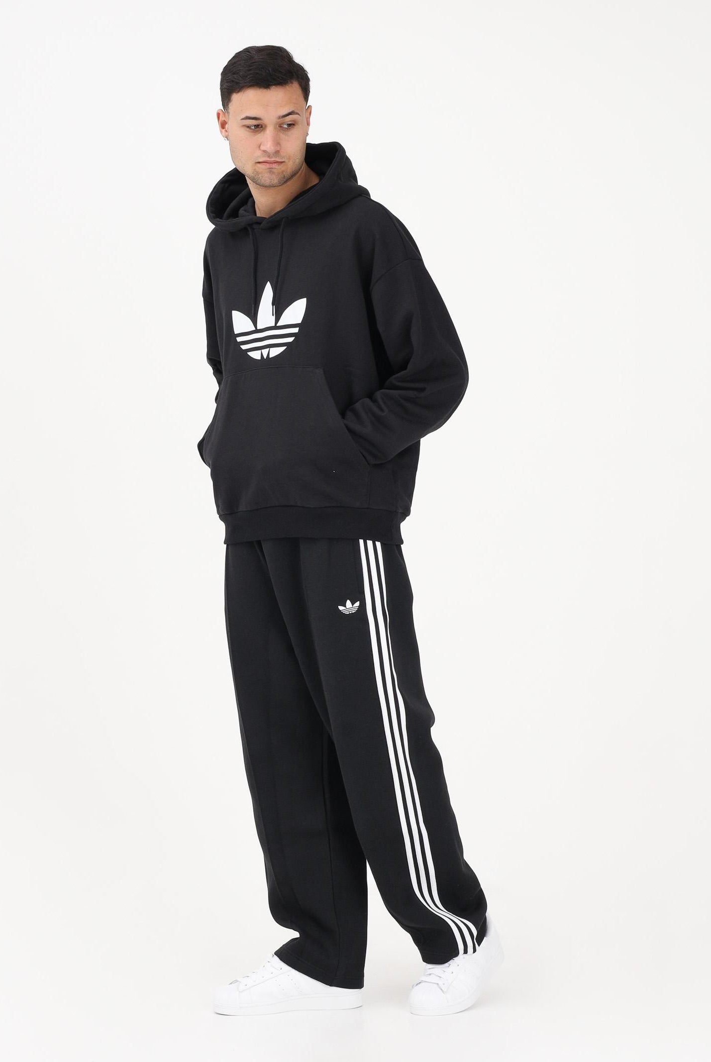 ADIDAS ORIGINALS Felpa con cappuccio Adicolor Trefoil nera da uomo KE0877 . ADIDAS ORIGINALS