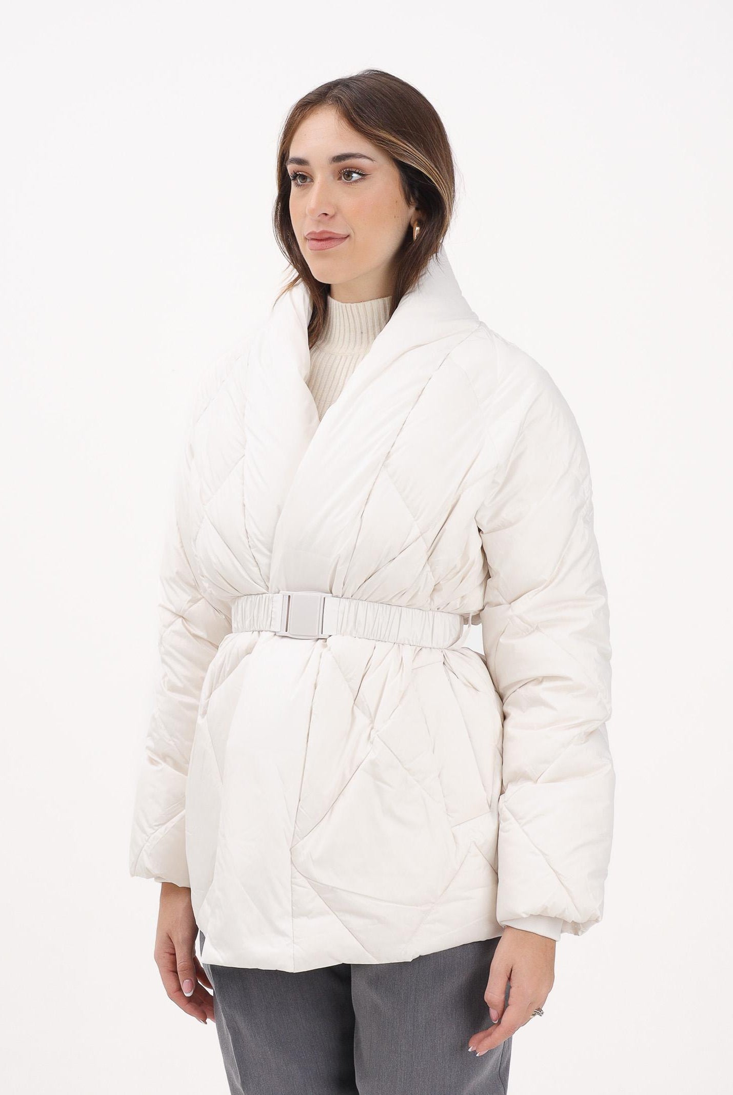 VICOLO Piumino panna da donna con cintura TF0087 A02 VICOLO