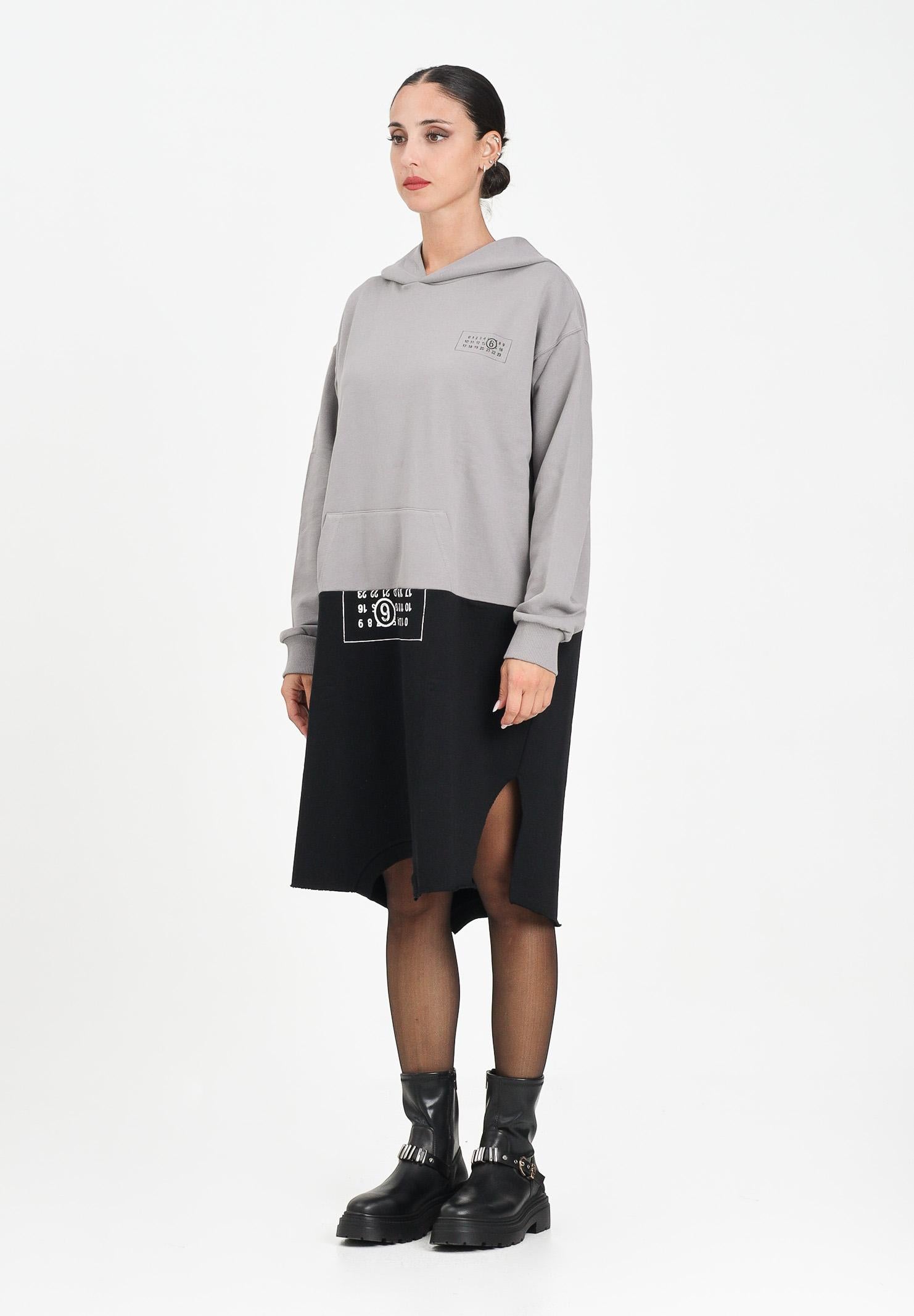 MAISON MARGIELA Abito maxi felpa grigia e nera per donna e ragazze dallo stile re-cut MM6 M60852MM04H M6C37 MAISON MARGIELA