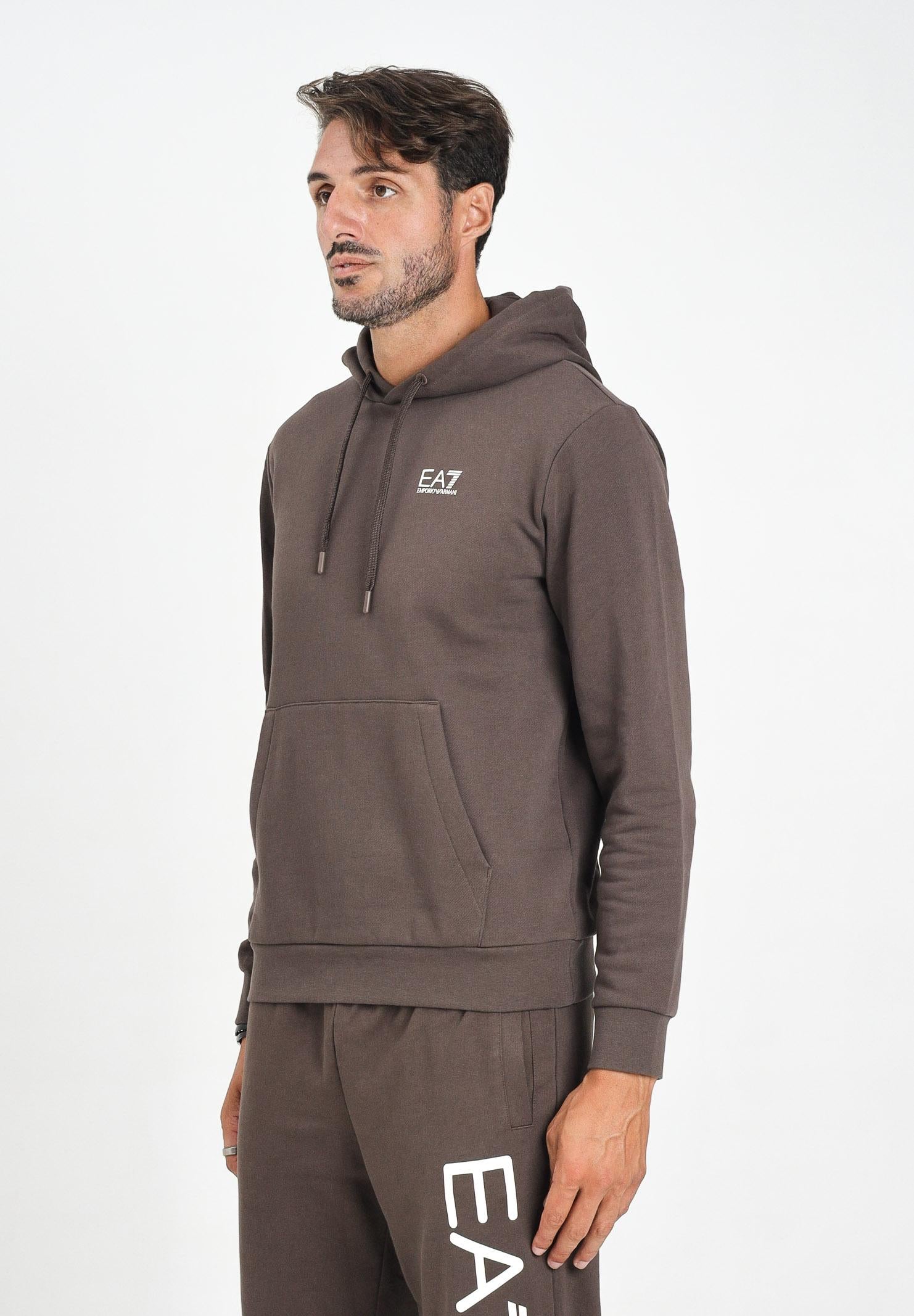 EA7 Felpa con cappuccio marrone da uomo caratterizzata da stampa logo 7M000570AF10377 U6063 EA7