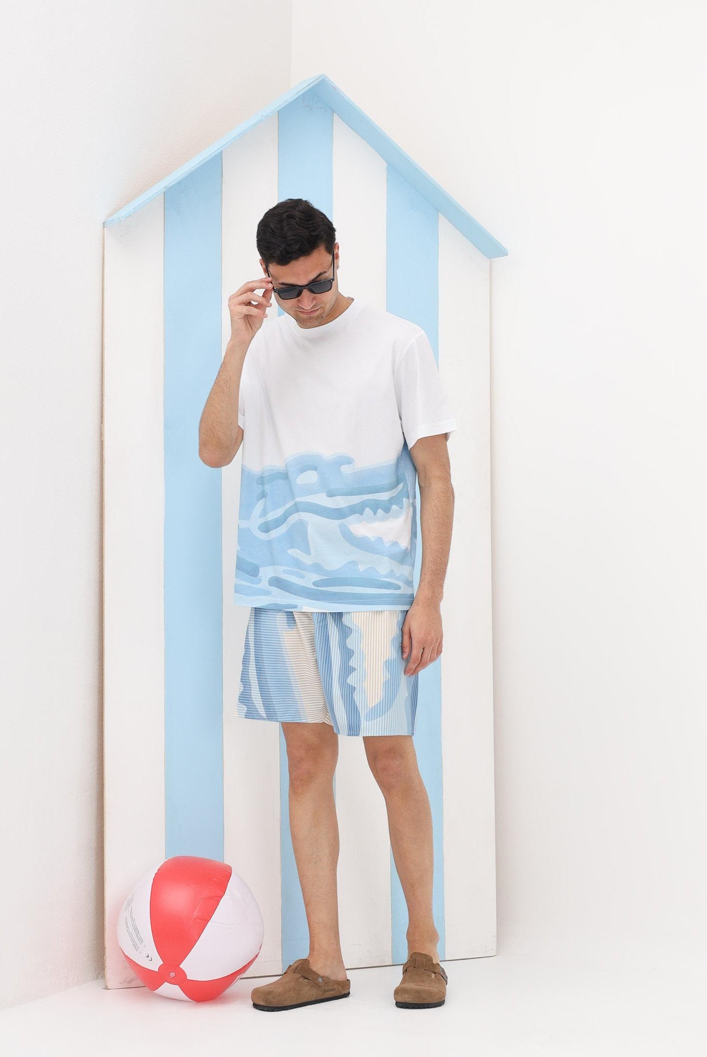 LACOSTE Shorts mare panna e azzurro da uomo con stampa MH1902 3IY LACOSTE