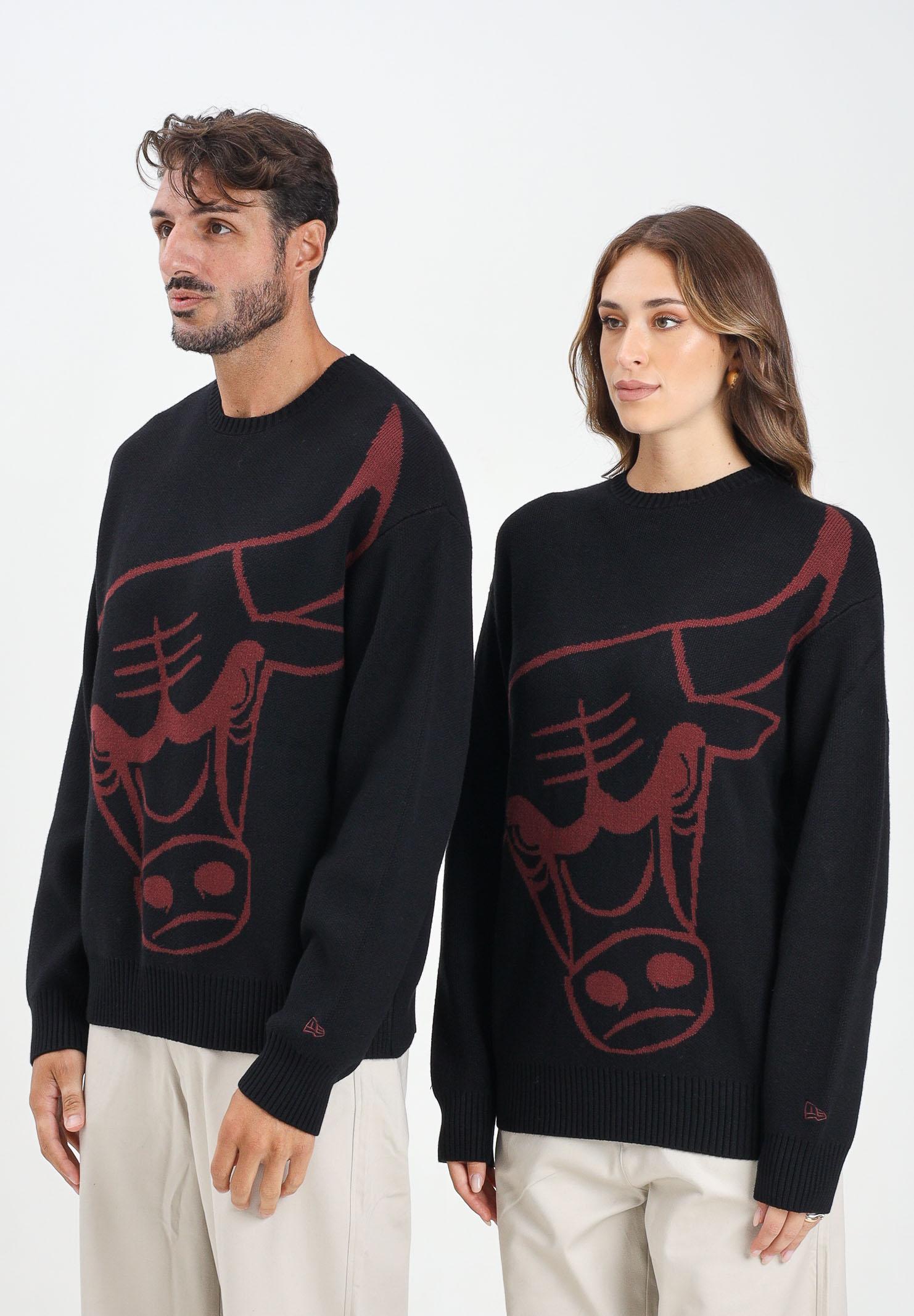 NEW ERA Maglione girocollo Oversized Chicago Bulls NBA Knit nero per uomo e donna 60684339 NEW ERA