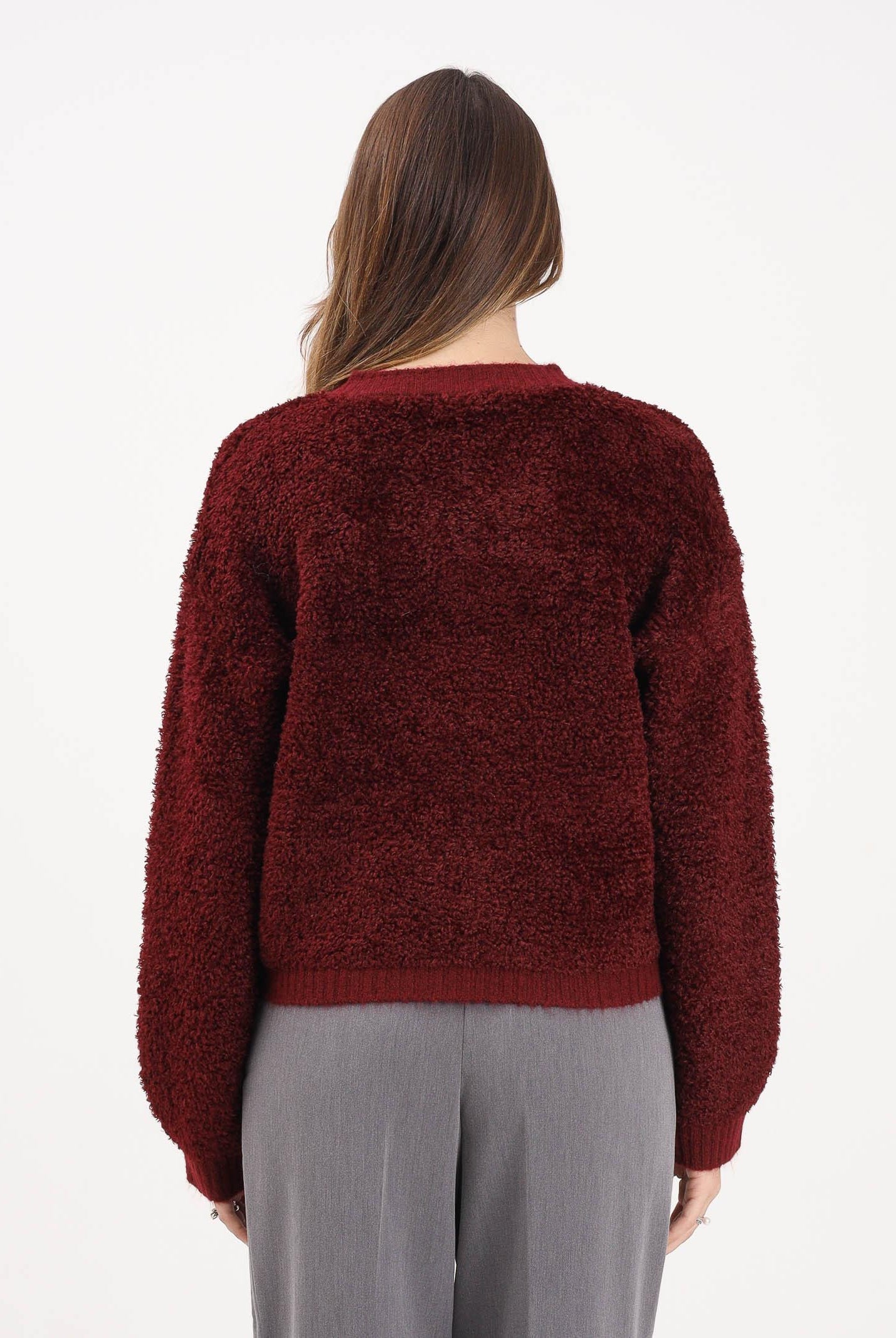 JDY Cardigan bordeaux da donna in maglia bouclé 15337012 Cabernet JDY
