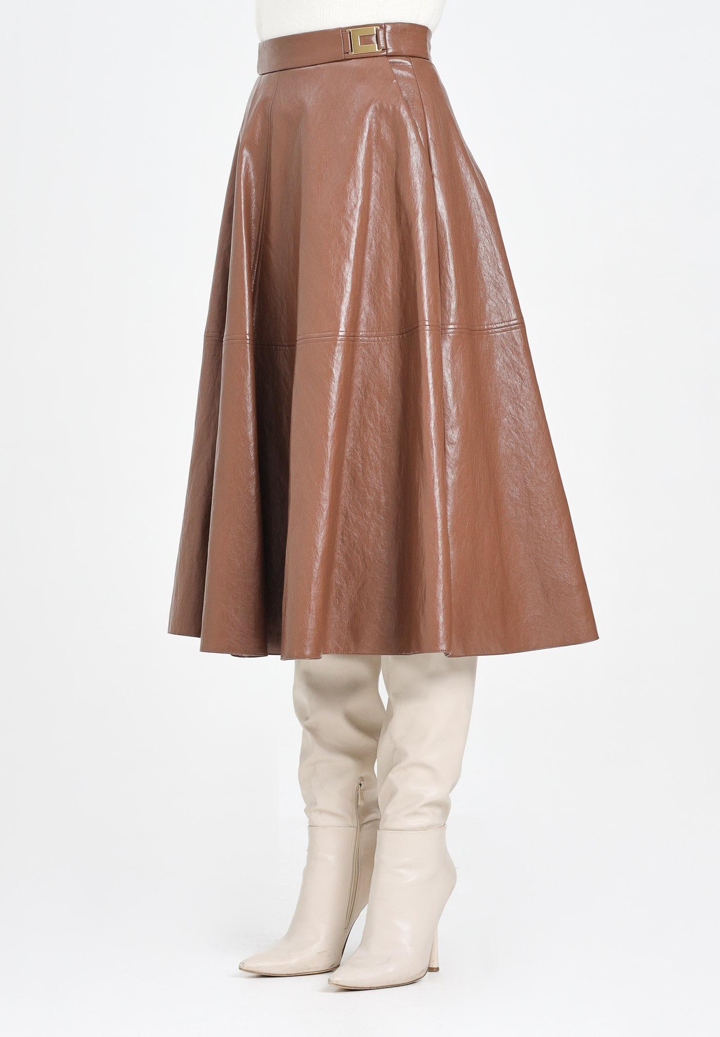 ELISABETTA FRANCHI Gonna midi cammello da donna con dettagli logo<BR/><BR/> GO13656E2 EC1 ELISABETTA FRANCHI