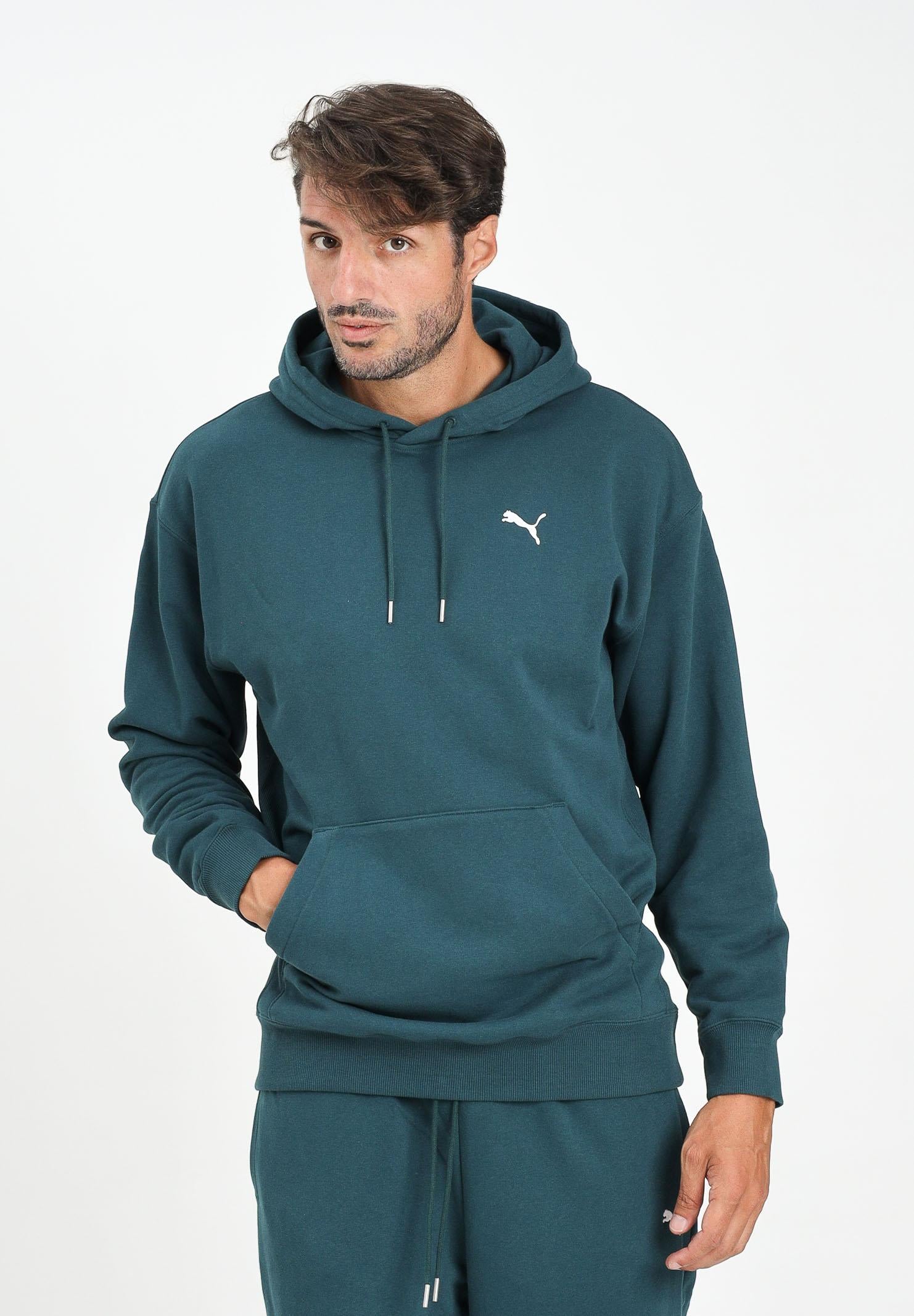 PUMA Felpa con cappuccio WARDROBE ESS verde petrolio da uomo 629648 75 PUMA