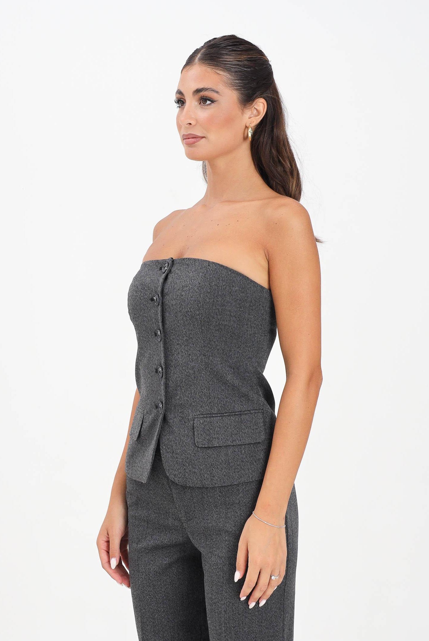 ONLY Top elegante grigio da donna modello bustier 15357612 DarkGreyMel ONLY