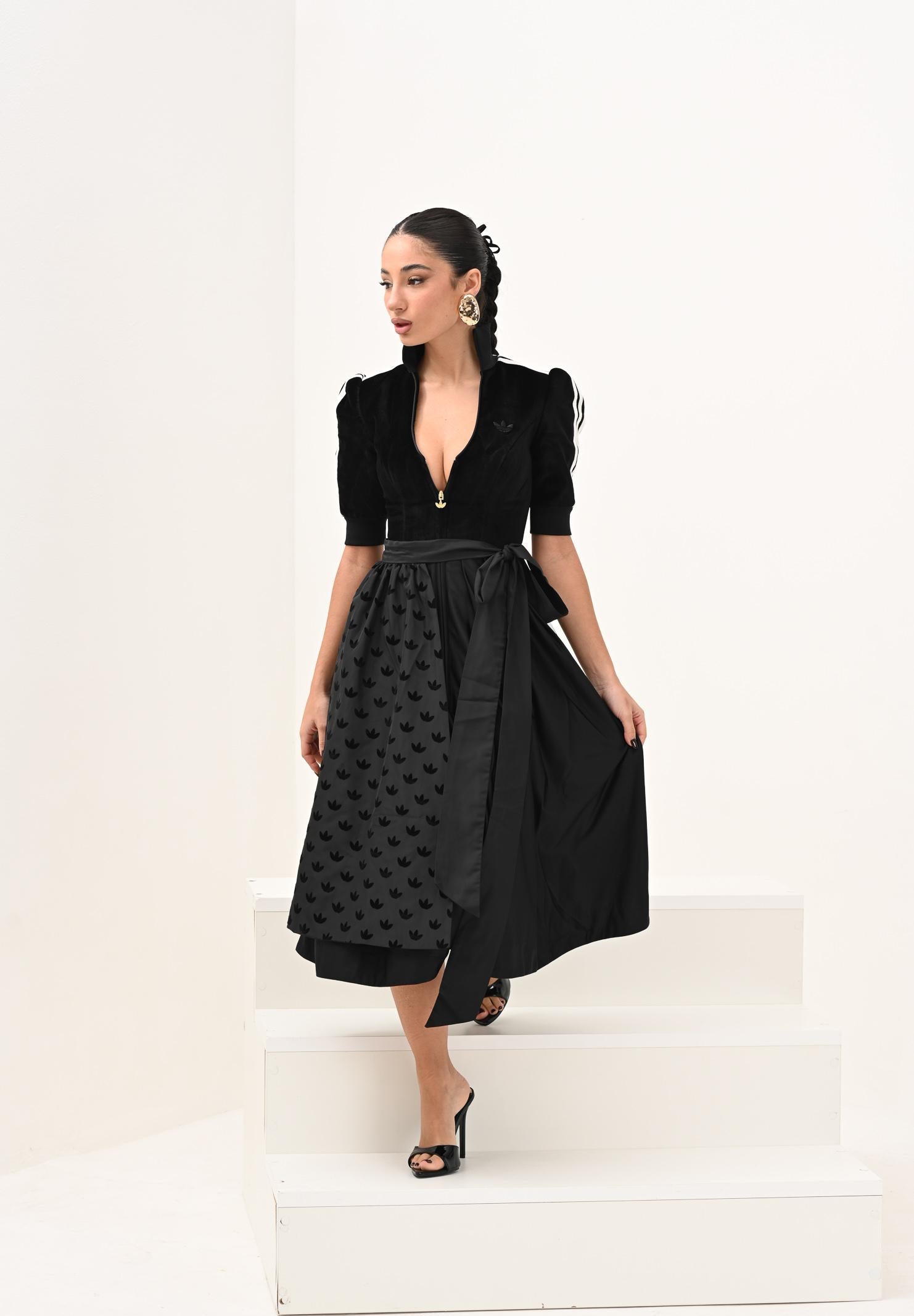 ADIDAS ORIGINALS Abito midi DIRNDL nero da donna KF2302 . ADIDAS ORIGINALS