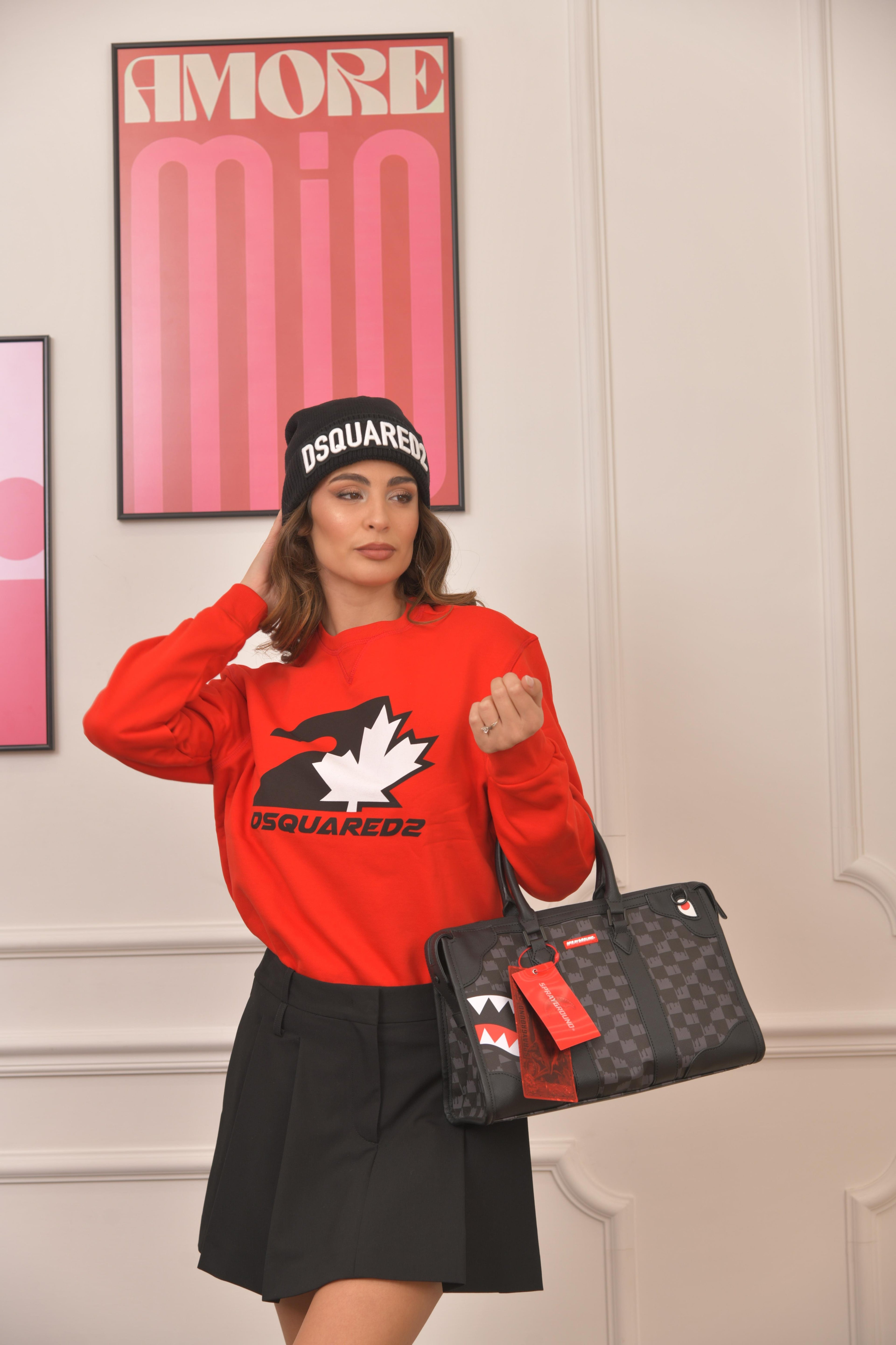 Felpa girocollo rossa per donna e bambina con stampa logo DQ2469D0094 DQ453 DSQUARED2