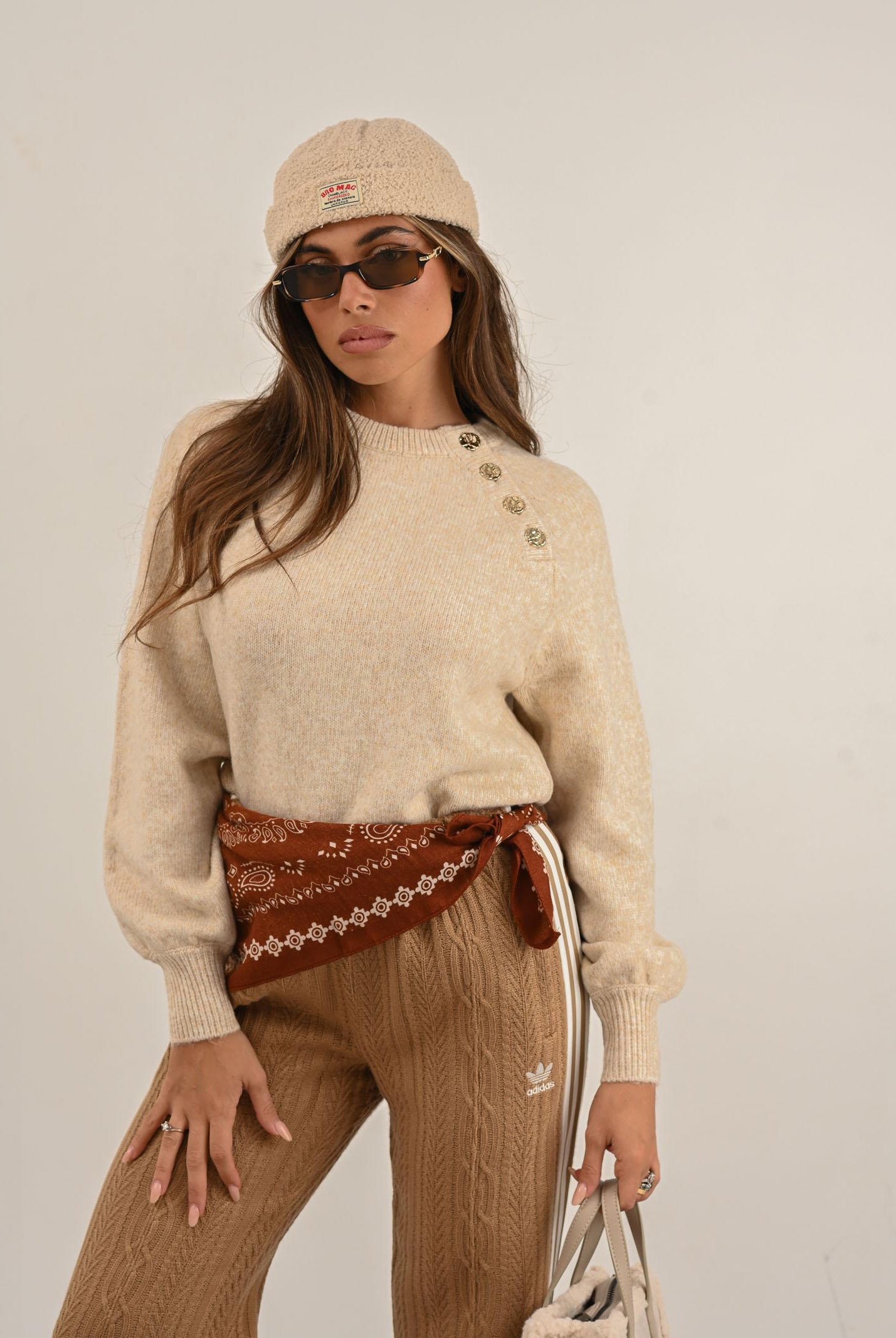 ONLY Maglioncino girocollo beige da donna con bottoni 15302253 PumiceStone ONLY