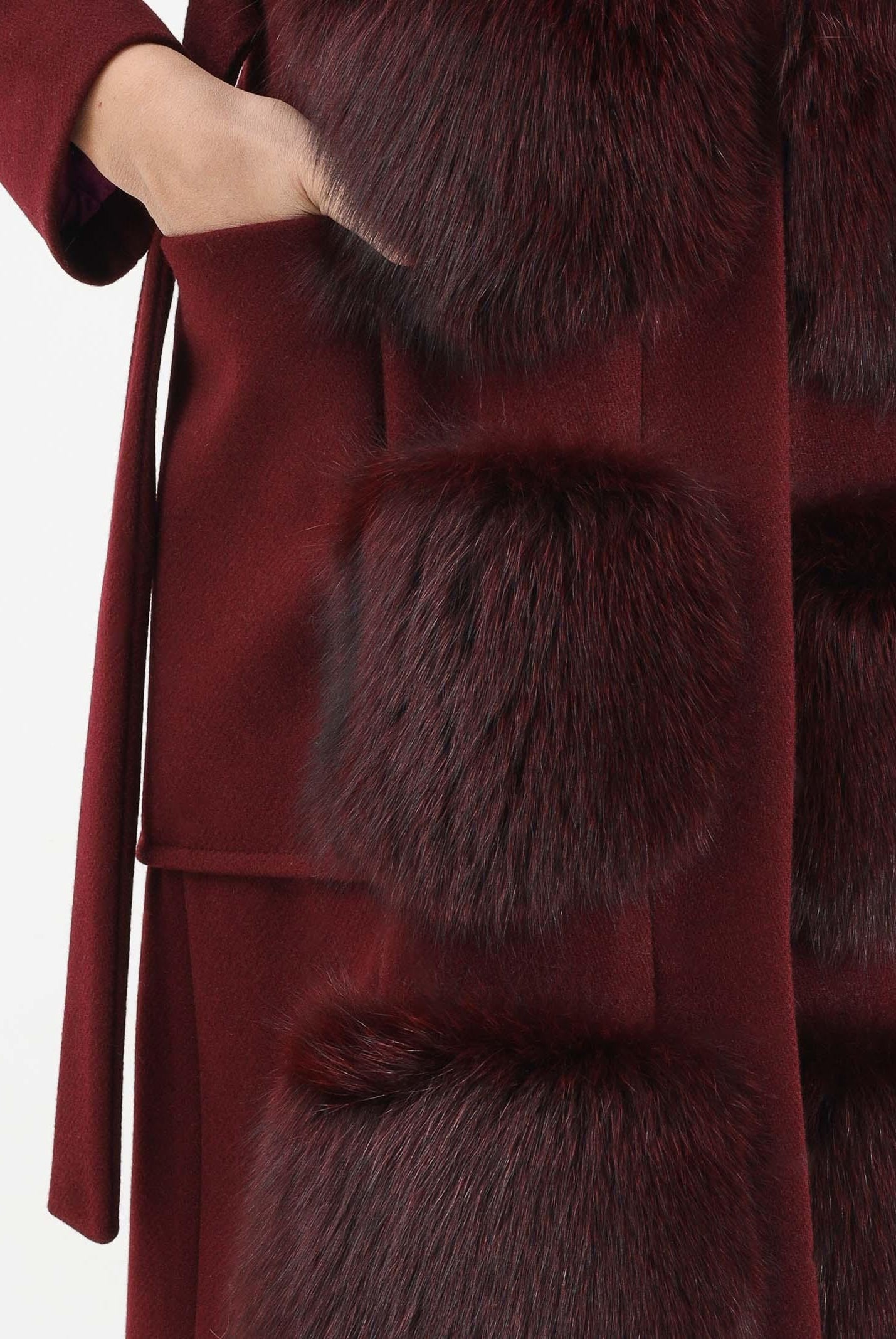 YES LONDON Cappotto bordeaux da donna con dettagli in vera pelliccia di volpe CD1207 BDX YES LONDON