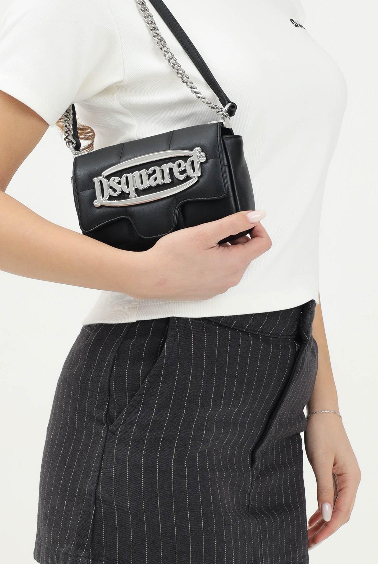DSQUARED2 Borsa a spalla nera da donna con maxi logo DQ2917D0AD0 DQ900 DSQUARED2