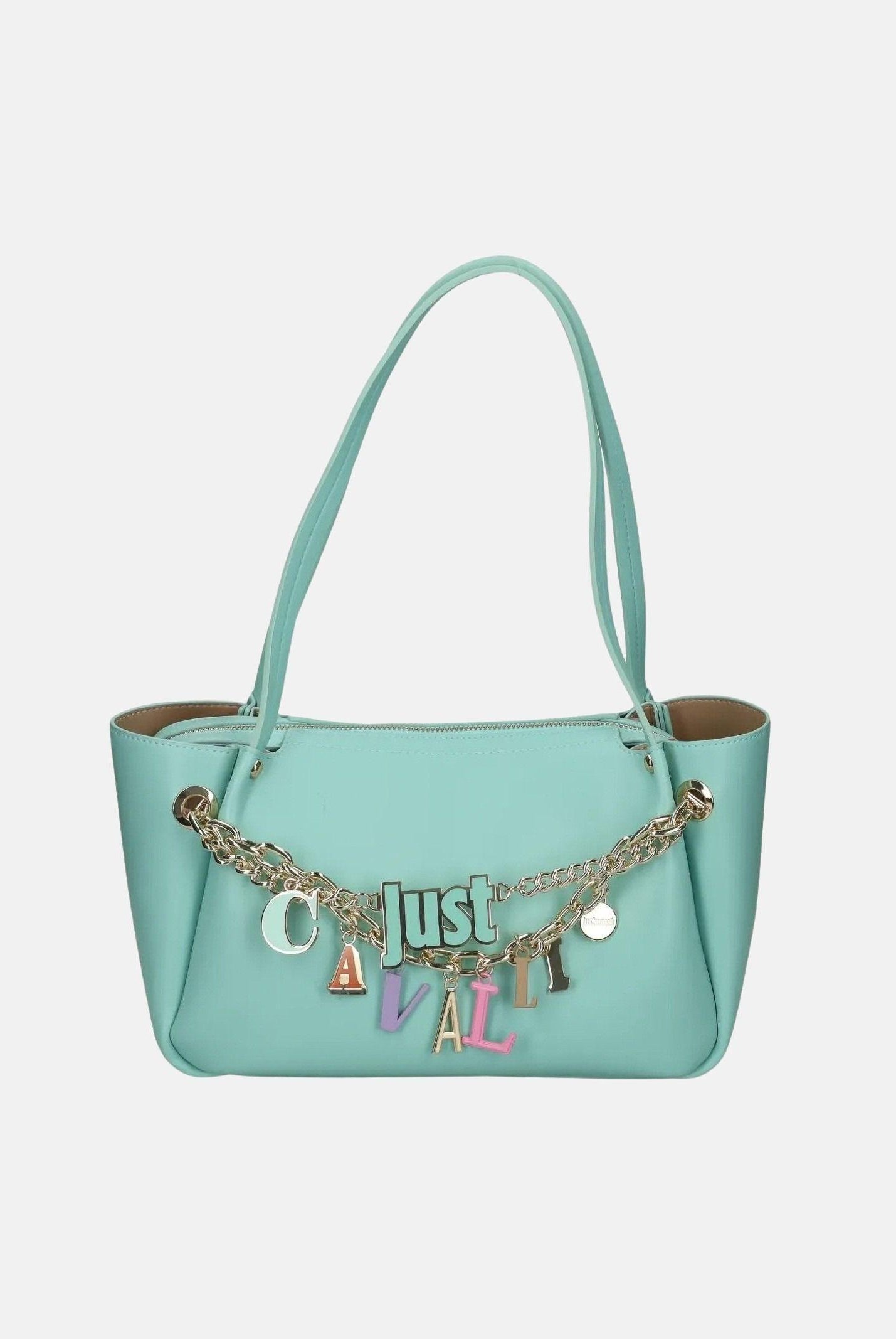 JUST CAVALLI Borsa a spalla verde acqua da donna con charm logo 80RA4BE3ZSD85 130 JUST CAVALLI