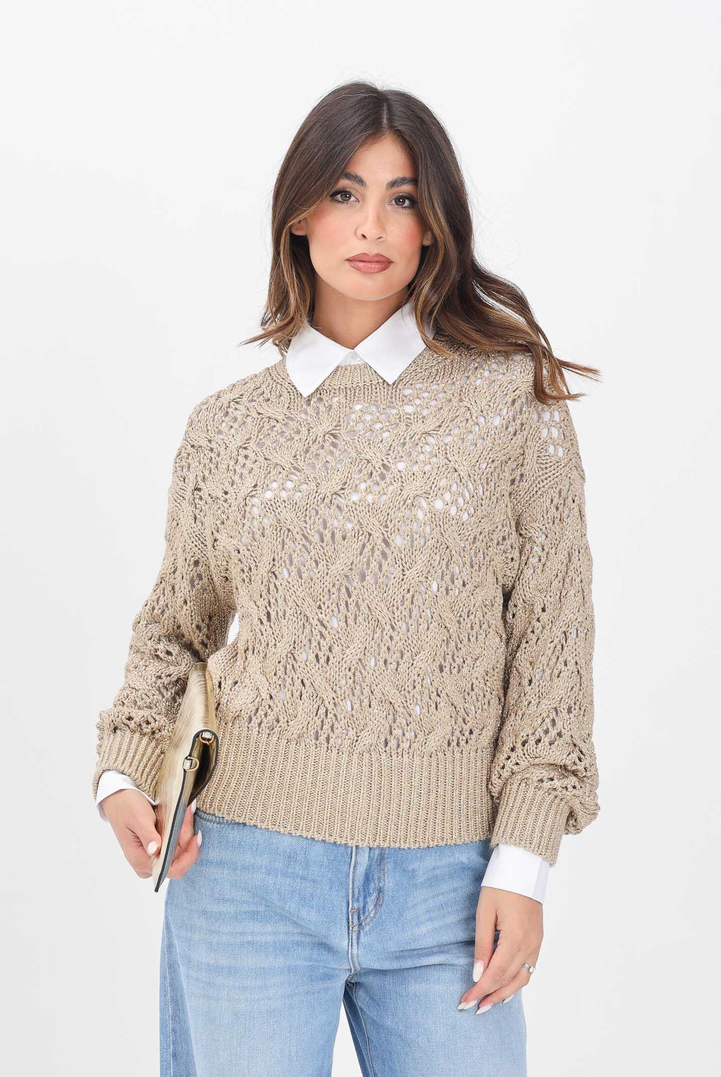 MAX MARA Maglioncino girocollo oro da donna in cordonetto a rombi 2526366141600 001 MAX MARA