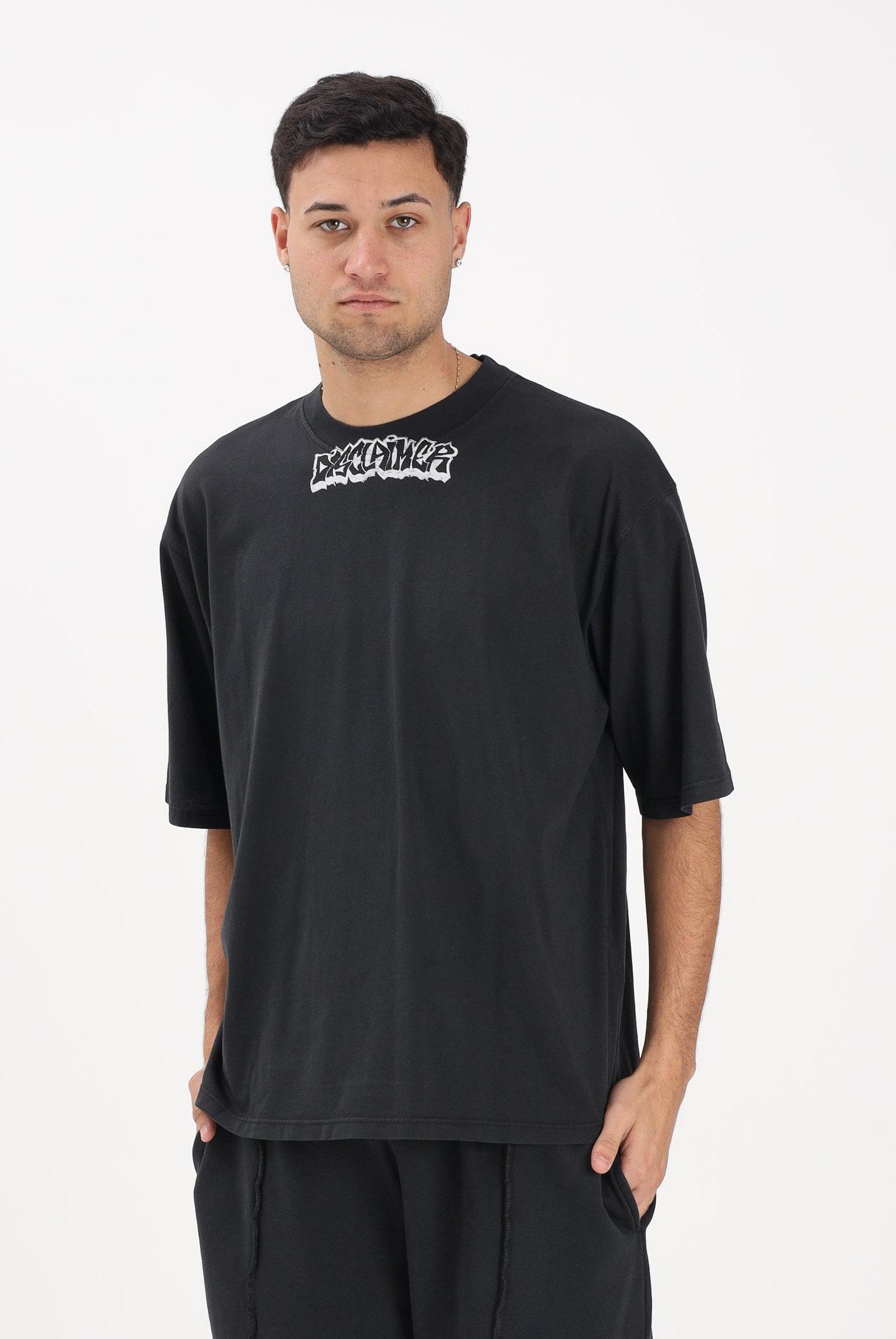 DISCLAIMER T-shirt a manica corta nera da uomo con logo al collo 26EDS55423 NE DISCLAIMER