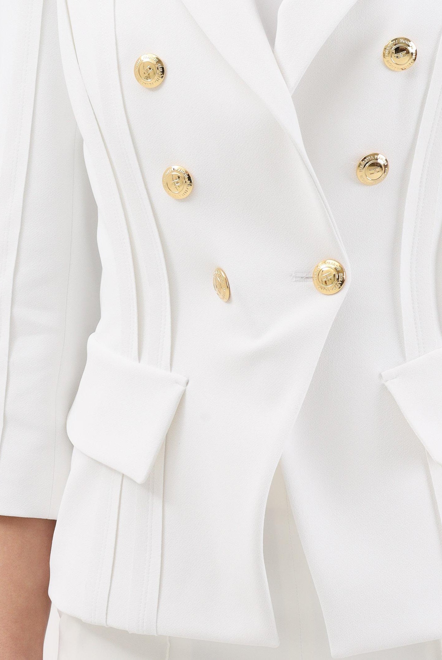 ELISABETTA FRANCHI Giacca doppiopetto avorio da donna con motivi a taglio vivo GI21861E2 360 ELISABETTA FRANCHI