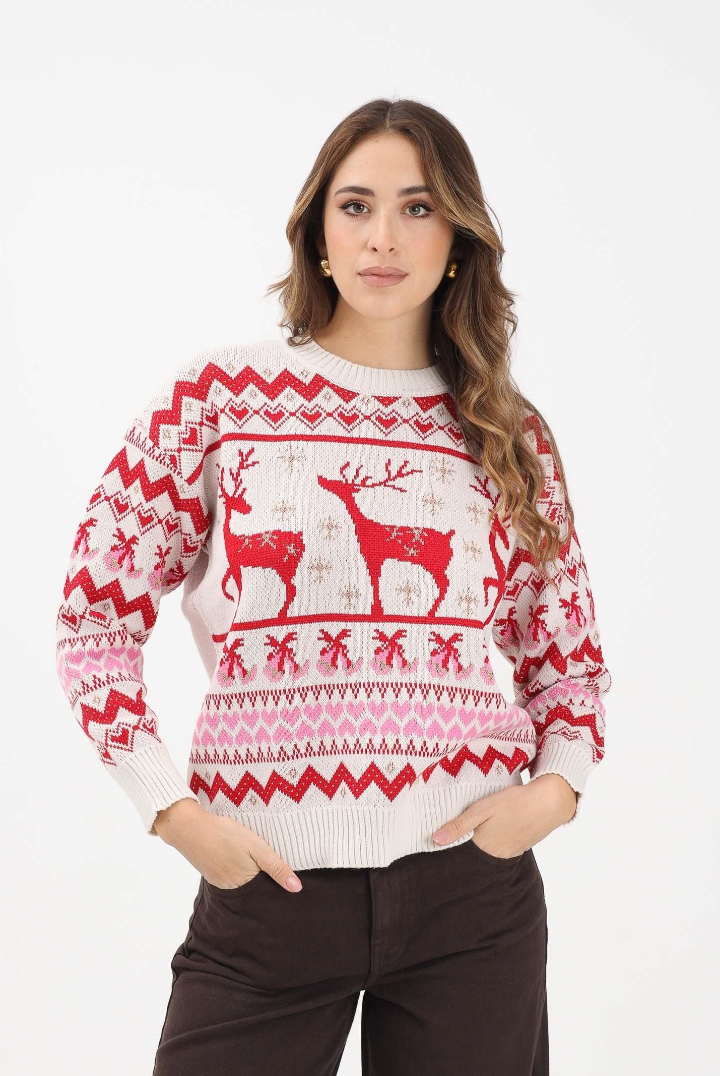 ONLY Maglioncino girocollo panna da donna dal fascino natalizio 15354832 Birch ONLY