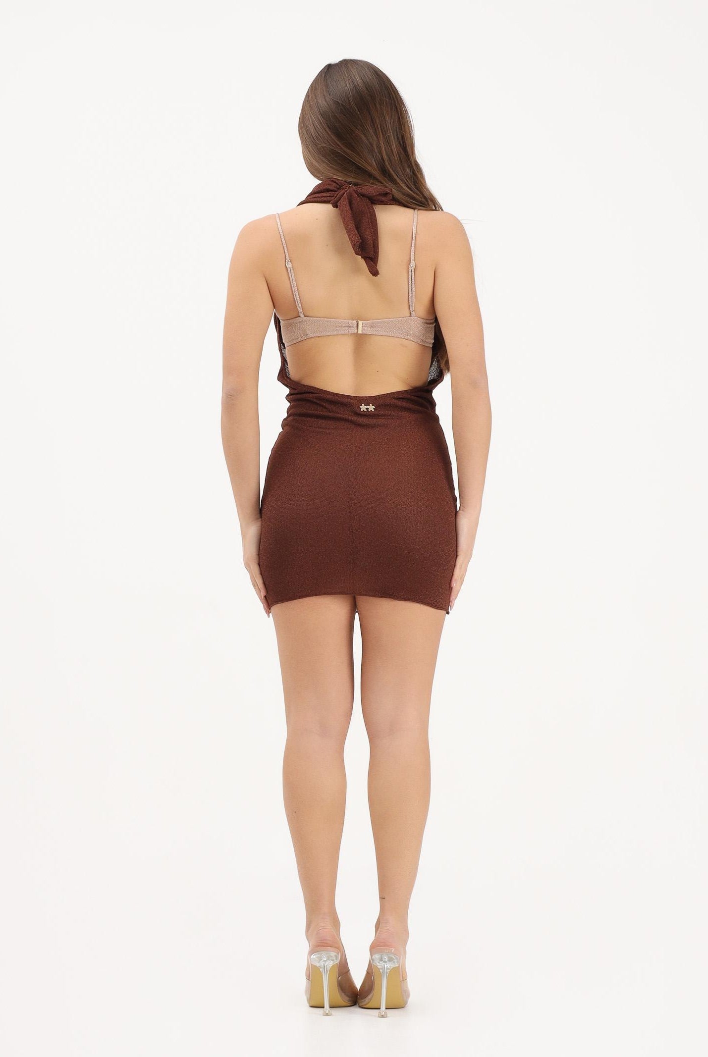 F**K Abito corto marrone da donna in tessuto lurex FK26-SW1149BN . F**K