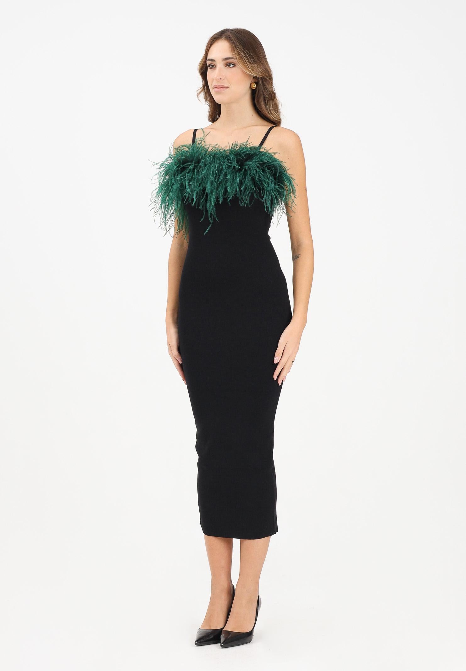 NOELL MAGGINI Abito midi nero da donna con piume verdi 00126083 NEVE NOELL MAGGINI