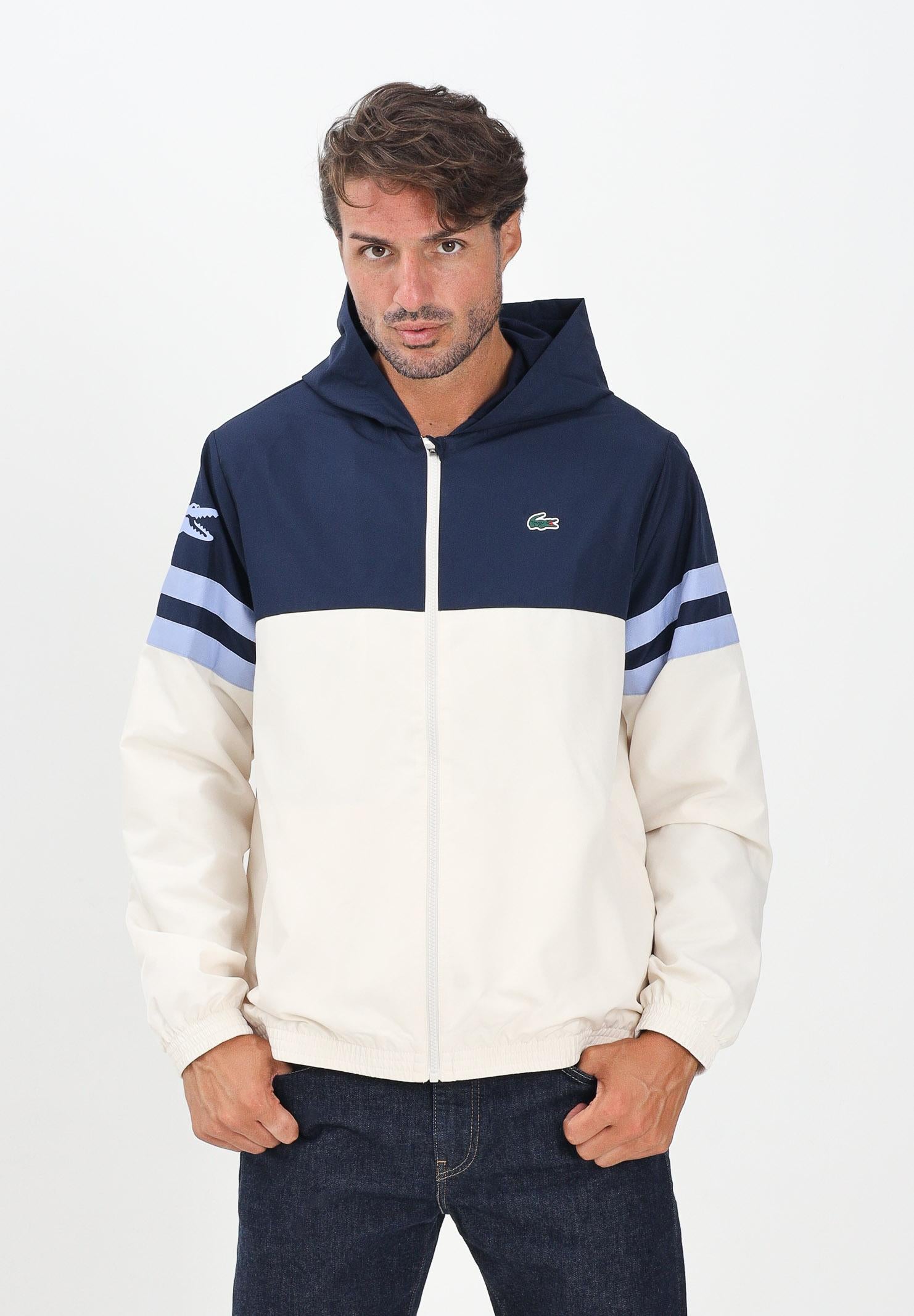 LACOSTE Giacca a vento panna e blu da uomo con logo BH4776 7KI LACOSTE