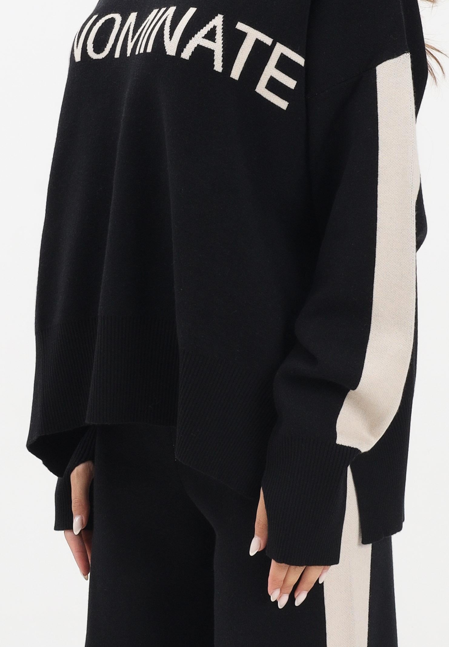 HINNOMINATE Maglia con cappuccio nera da donna con bande a contrasto e logo HMABW02124 NE01 HINNOMINATE