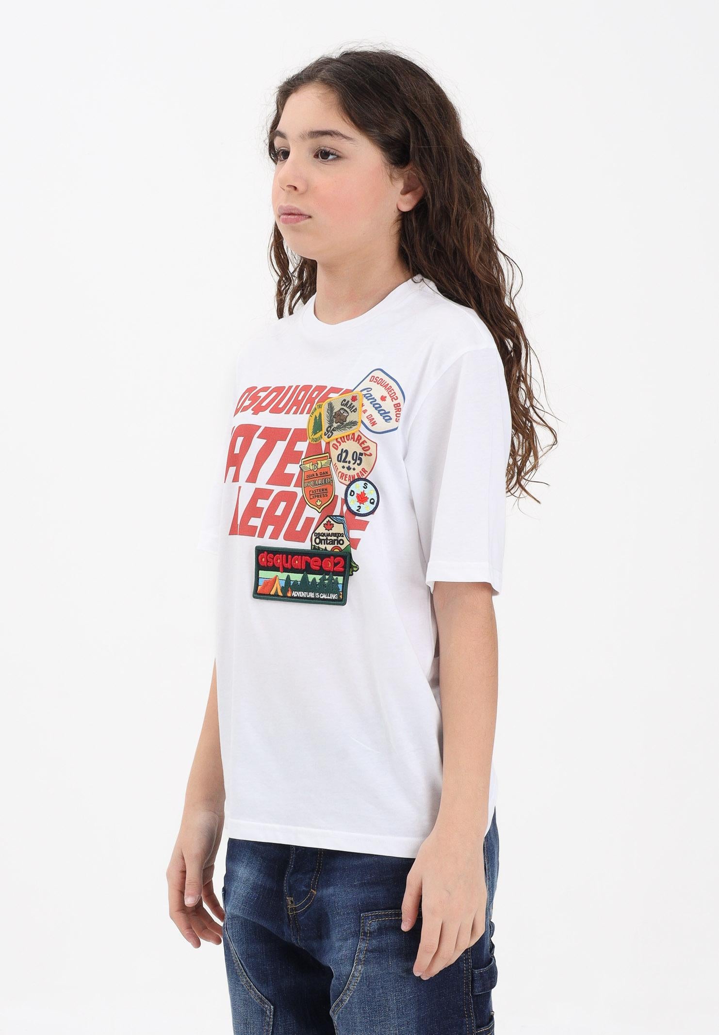 DSQUARED2 T-shirt a manica corta bianca per donna, ragazzi e bambini con logo applicato e patch DQ3165D0ACD DQ100 DSQUARED2