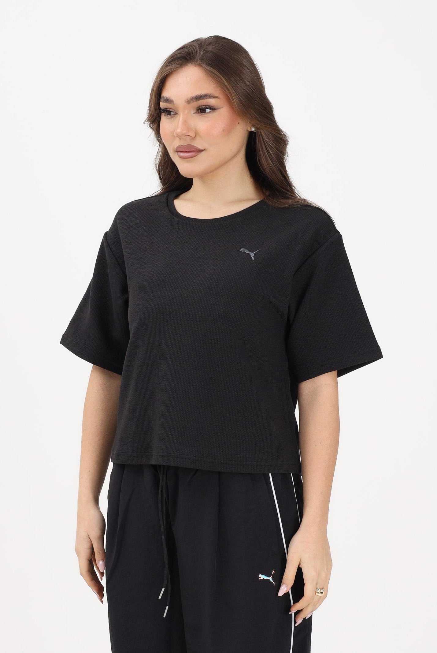 PUMA T-shirt a manica corta Essentials Elevated Relaxed nera da donna 691813 01 PUMA