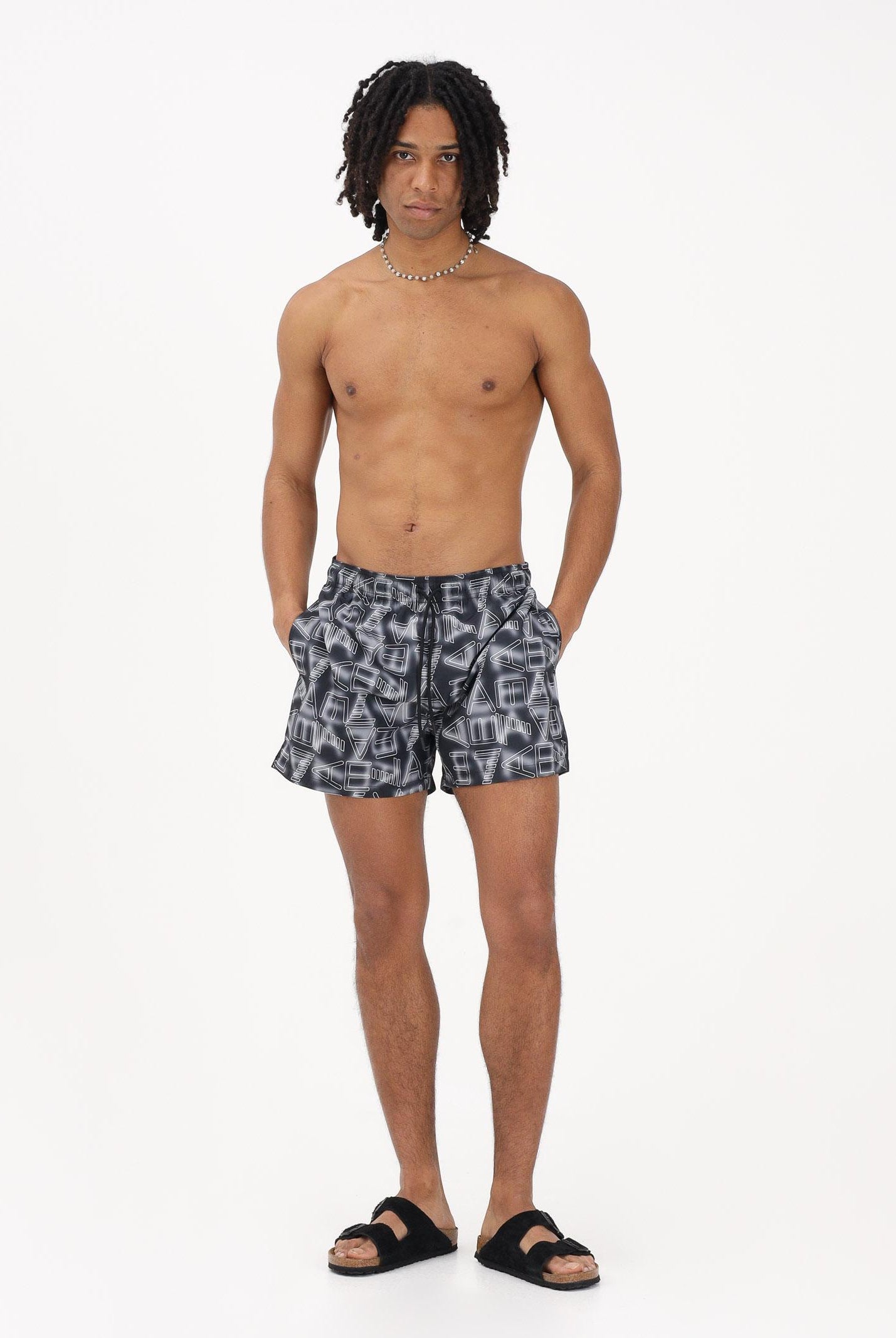 EA7 Shorts mare nero da uomo con logo all-over 7M001715AF21250 MC001 EA7